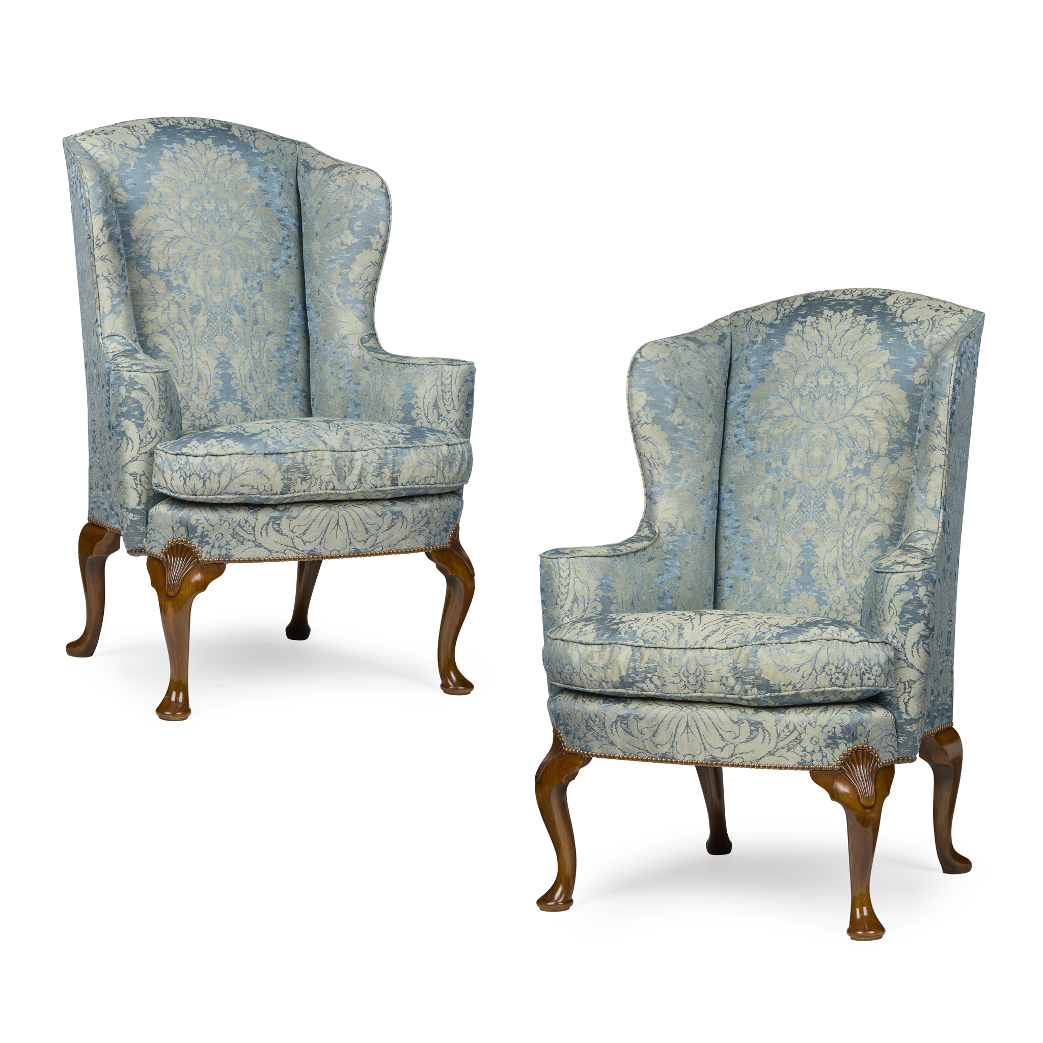 PAIR OF GEORGIAN STYLE WALNUT WINGBACK ARMCHAIRS