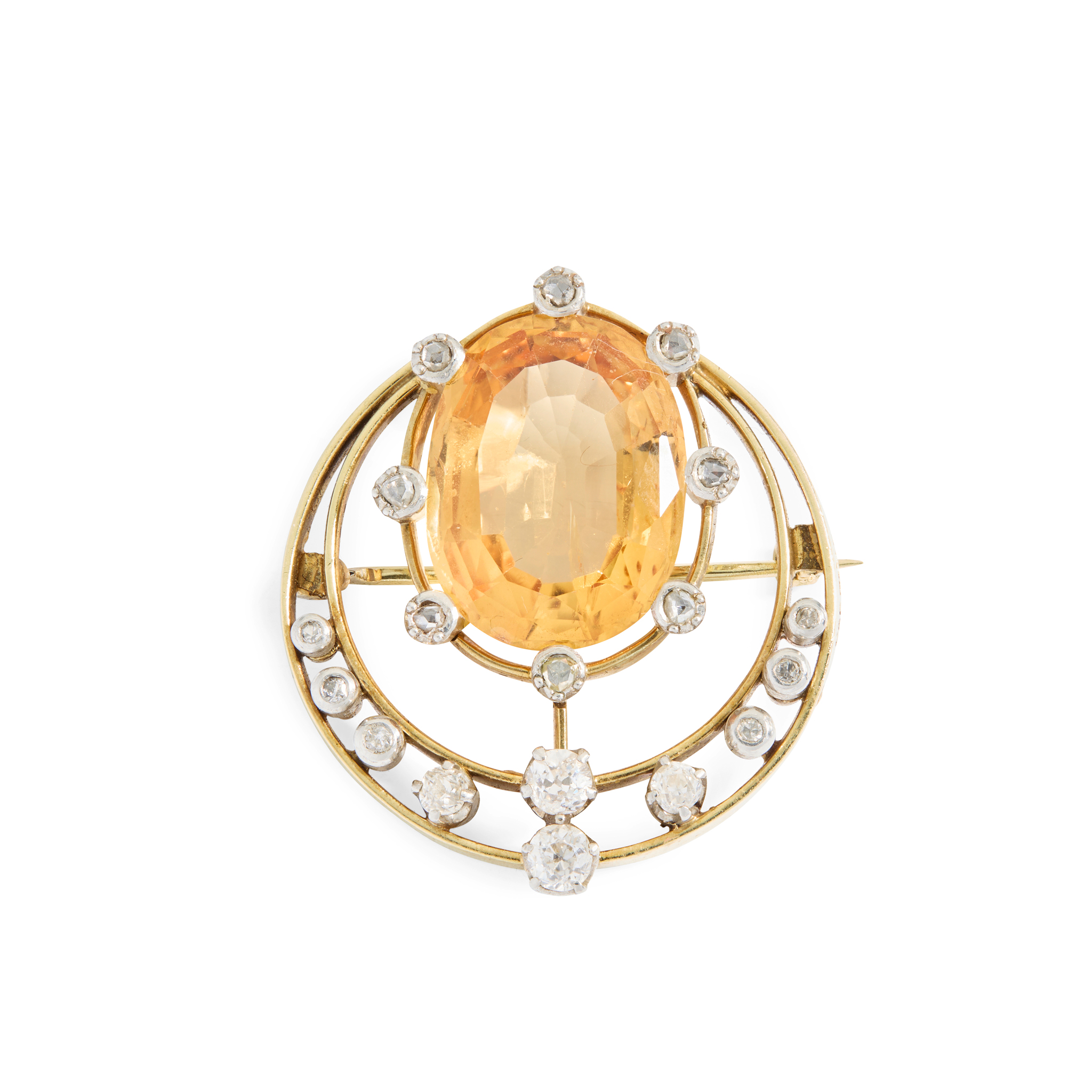 An early 20th century 14ct gold orange topaz and diamond brooch
