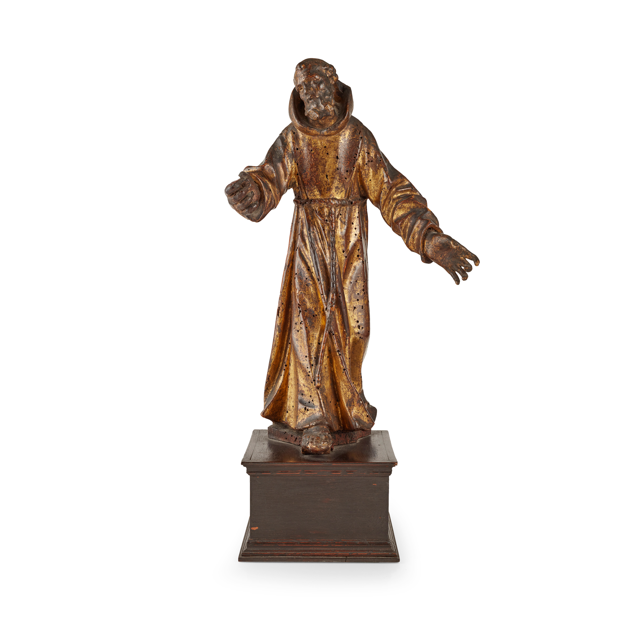 NORTHERN ITALIAN GILT WALNUT FIGURE OF SAINT FRANCIS