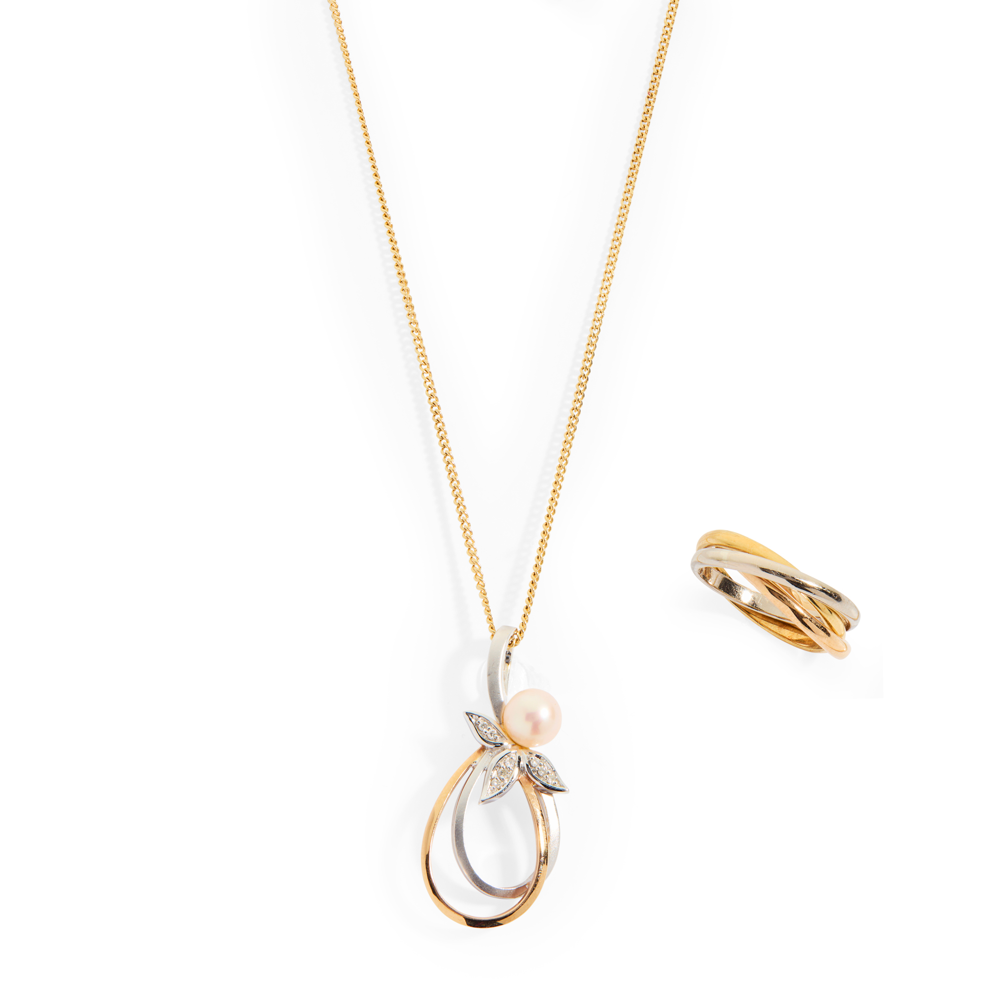 An 18ct gold pearl and diamond pendant