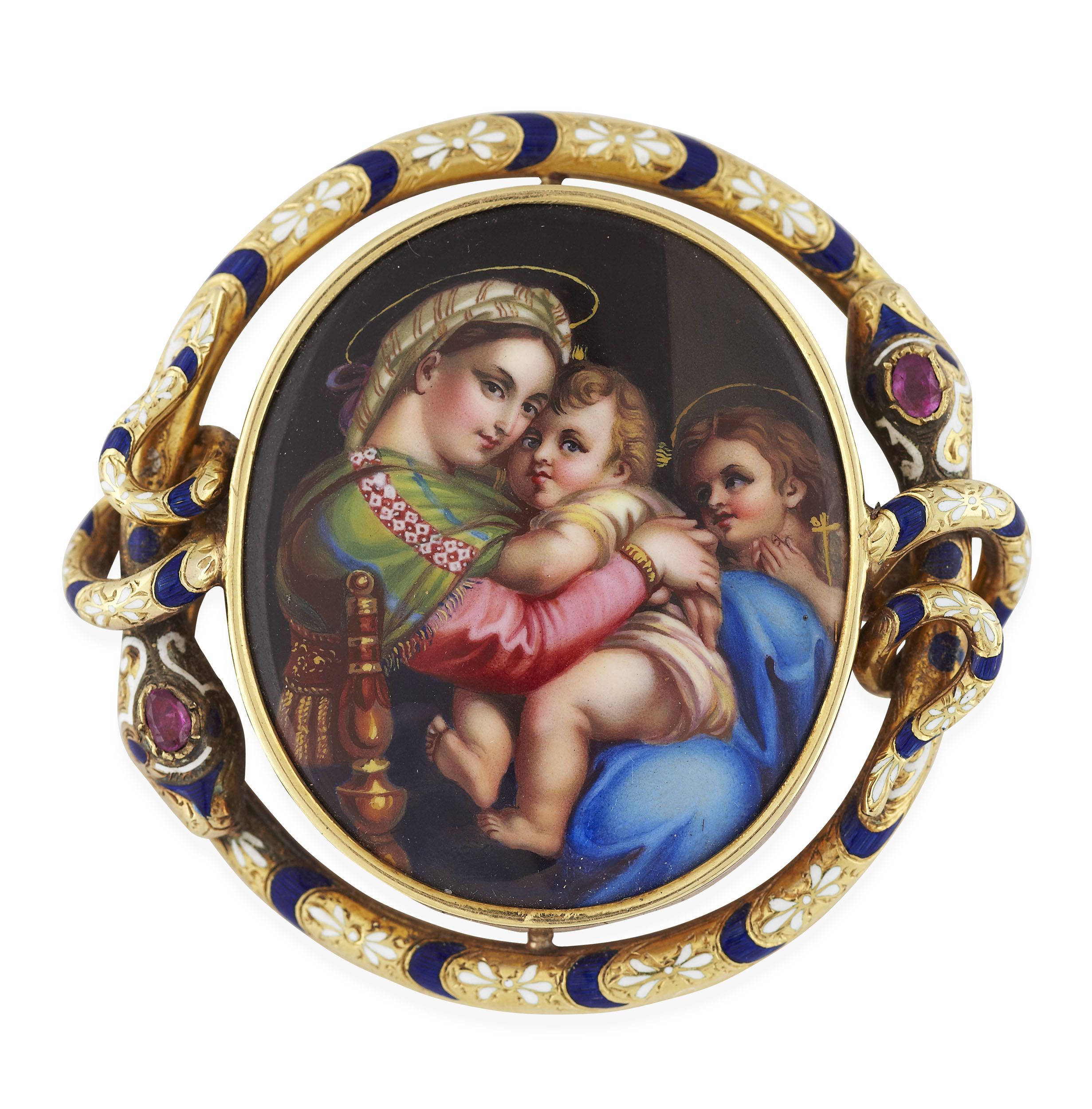 A mid to late 19th century gold enamel and gem set brooch