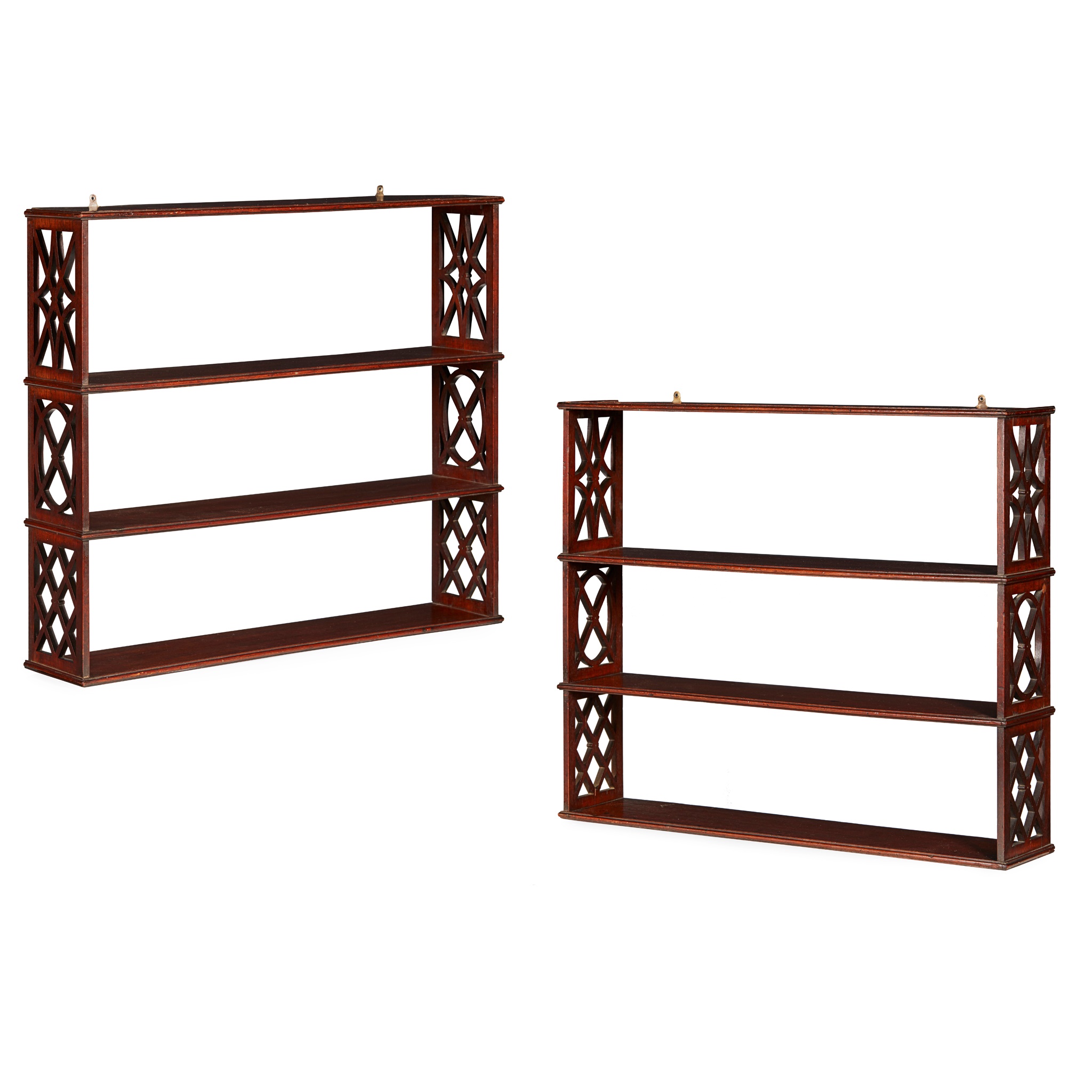 PAIR OF GEORGE III 'CHINESE CHIPPENDALE' HANGING SHELVES