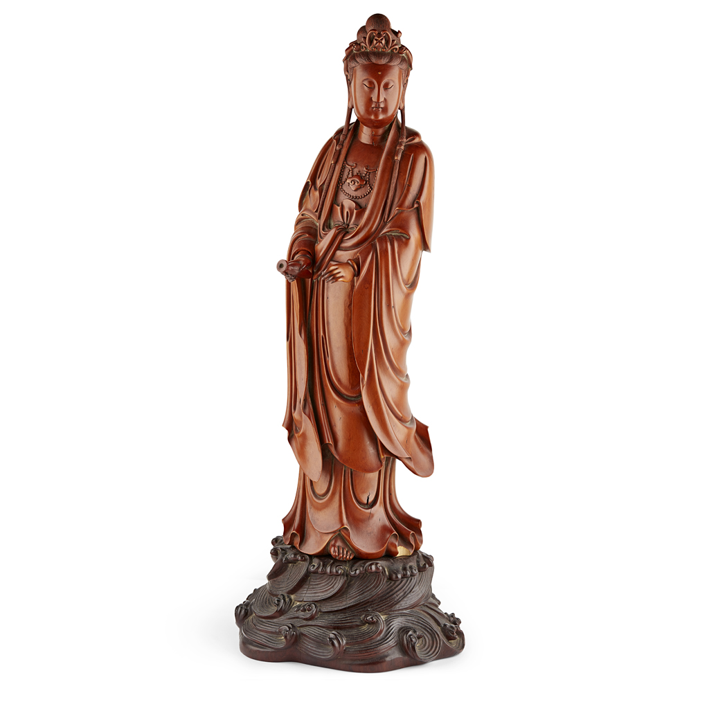 CARVED WOODEN FIGURE OF GUANYIN