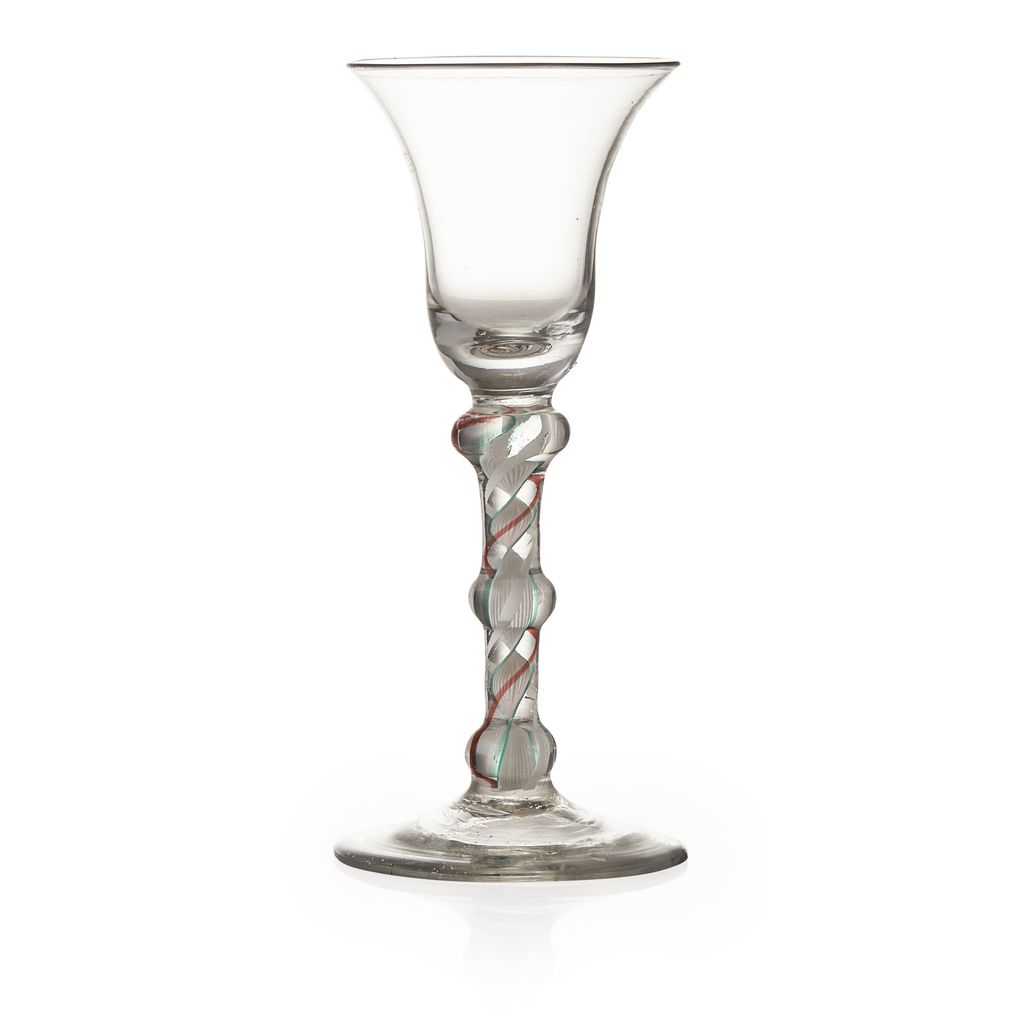 RARE MULTI COLOURED ENAMELLED TWIST WINE GLASS