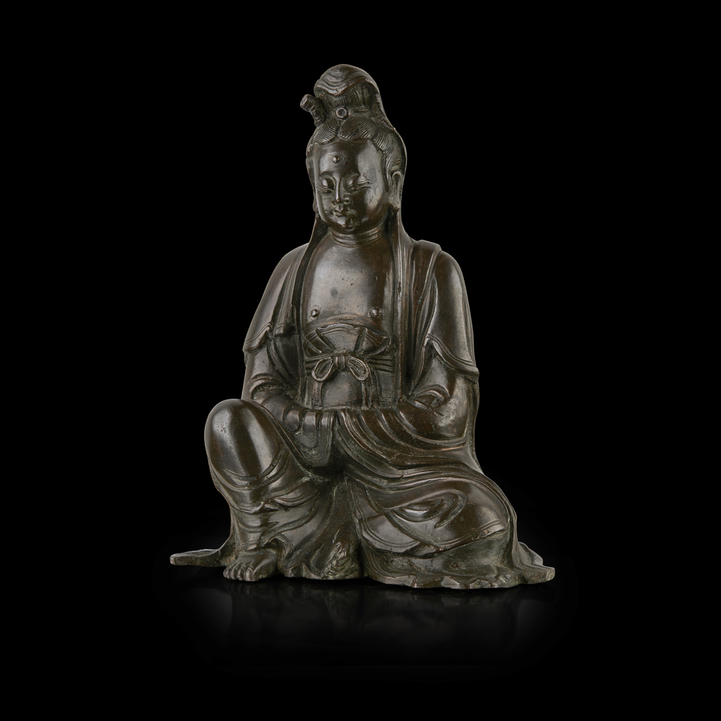 BRONZE FIGURE OF SEATED GUANYIN