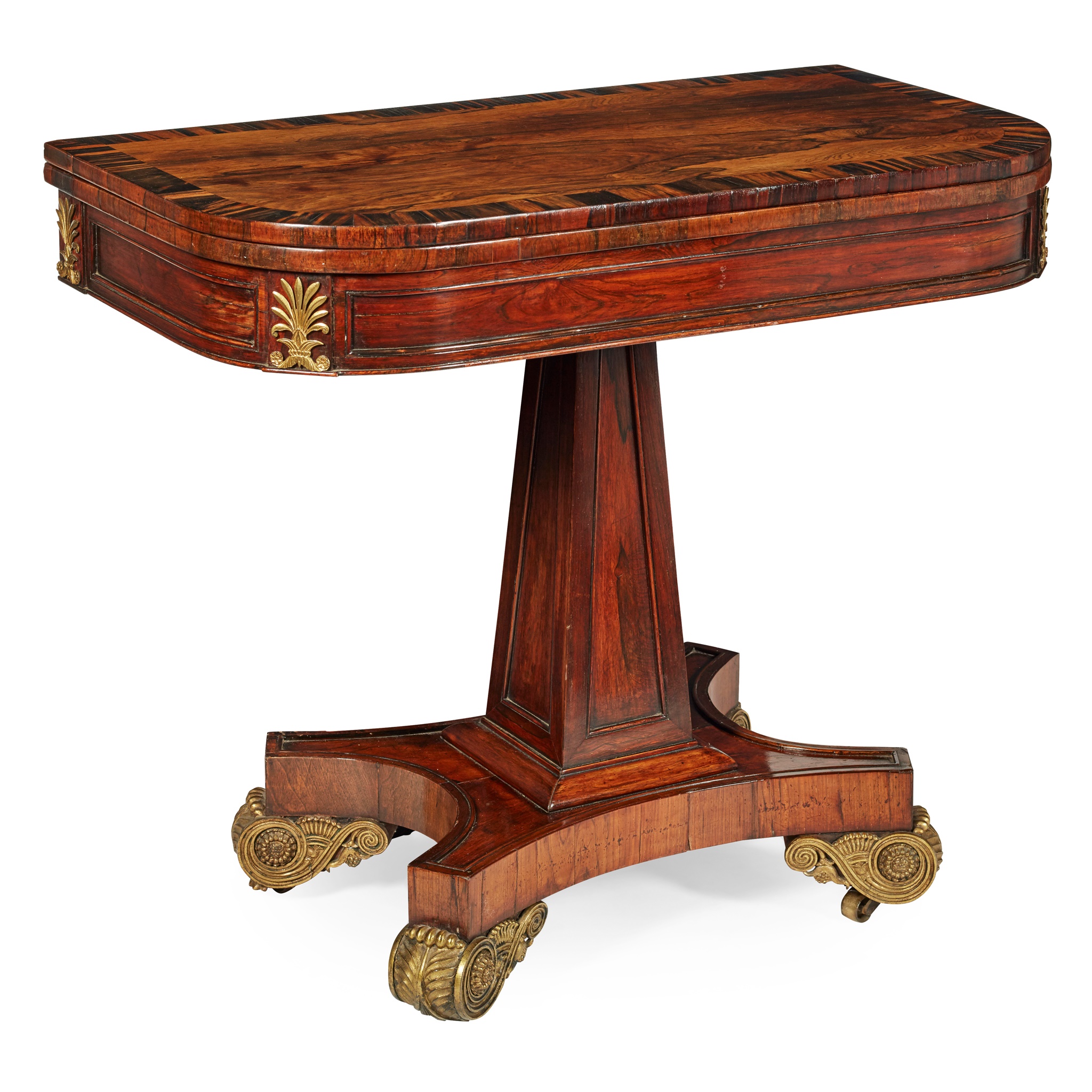 REGENCY ROSEWOOD AND GONCALO ALVES CARD TABLE