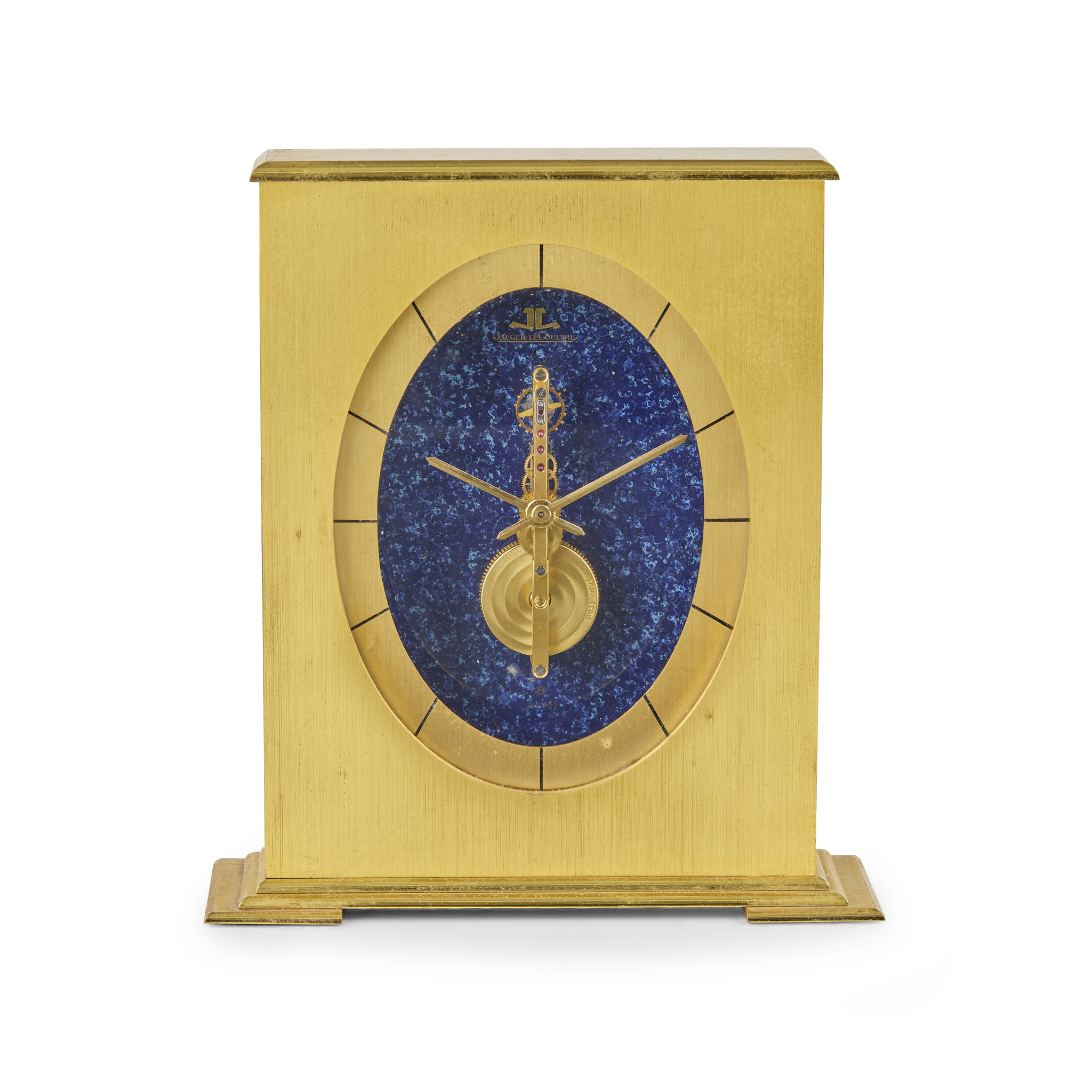 SWISS GILT METAL AND LUCITE MANTEL CLOCK, BY JAEGER-LECOULTRE, GENEVA