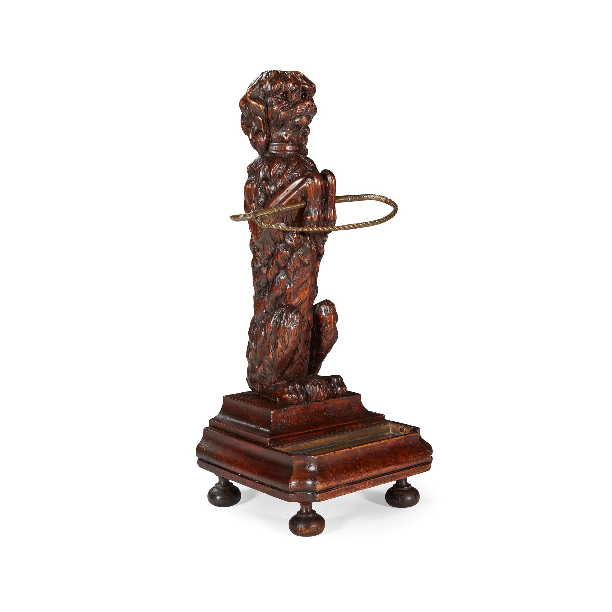 BLACK FOREST CARVED SPANIEL STICK STAND