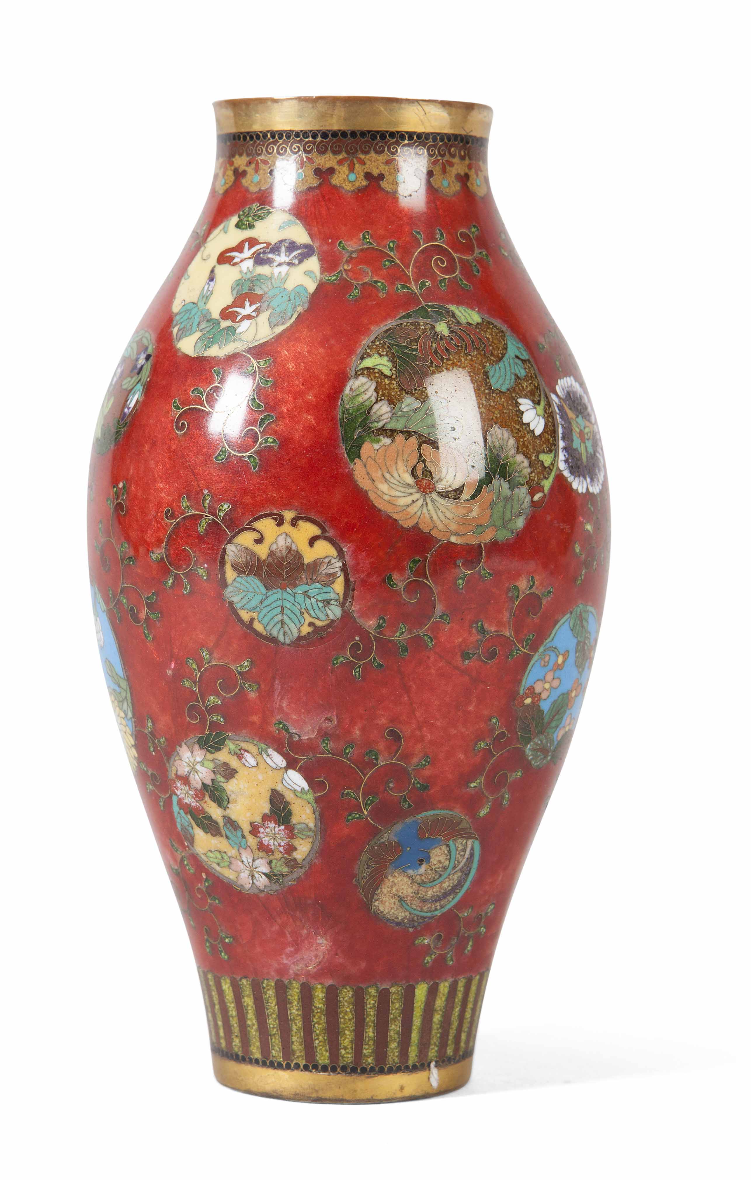 SMALL JAPANESE RED CLOISONNÉ VASE