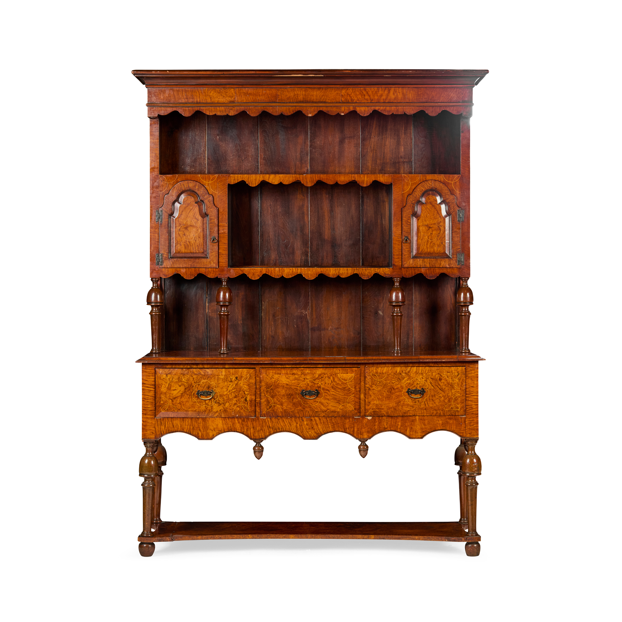 QUEEN ANNE REVIVAL WALNUT, ELM, AND OAK DRESSER