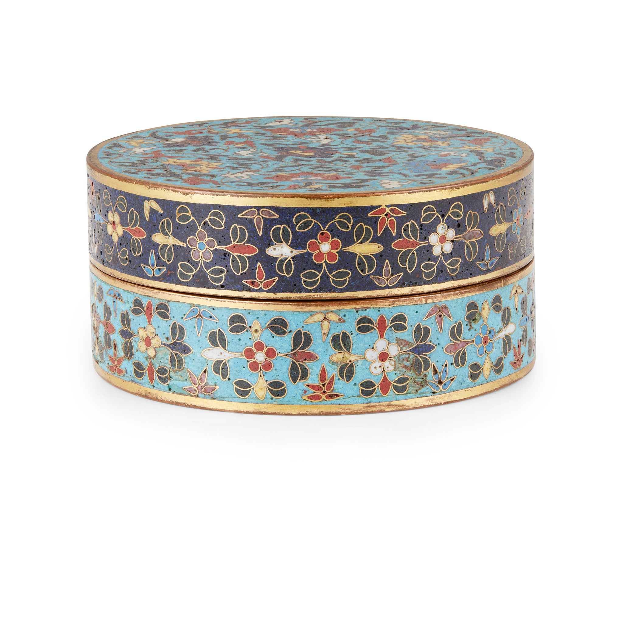 CLOISONNÉ ENAMEL 'LOTUS' BOX AND COVER