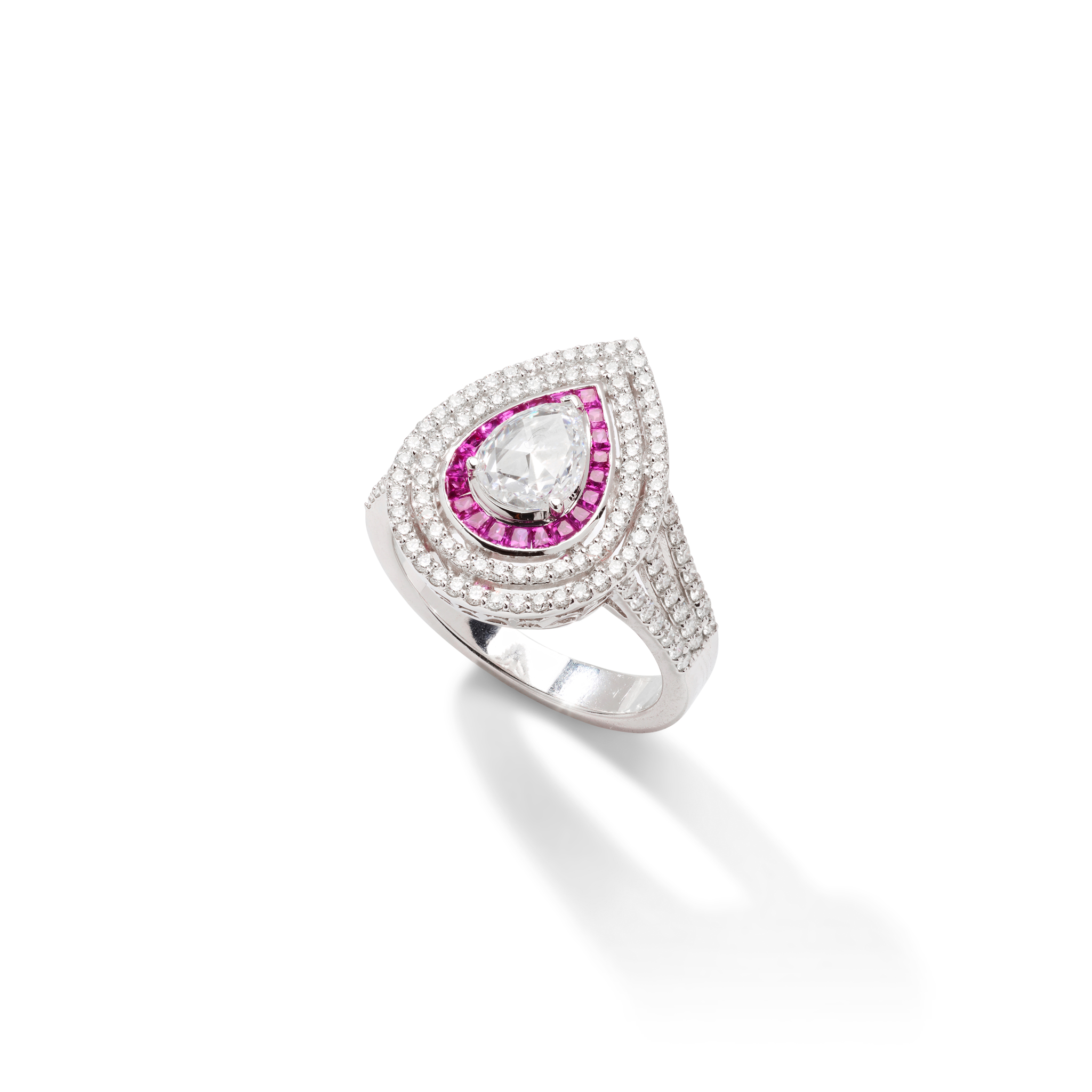 A diamond and ruby cluster ring