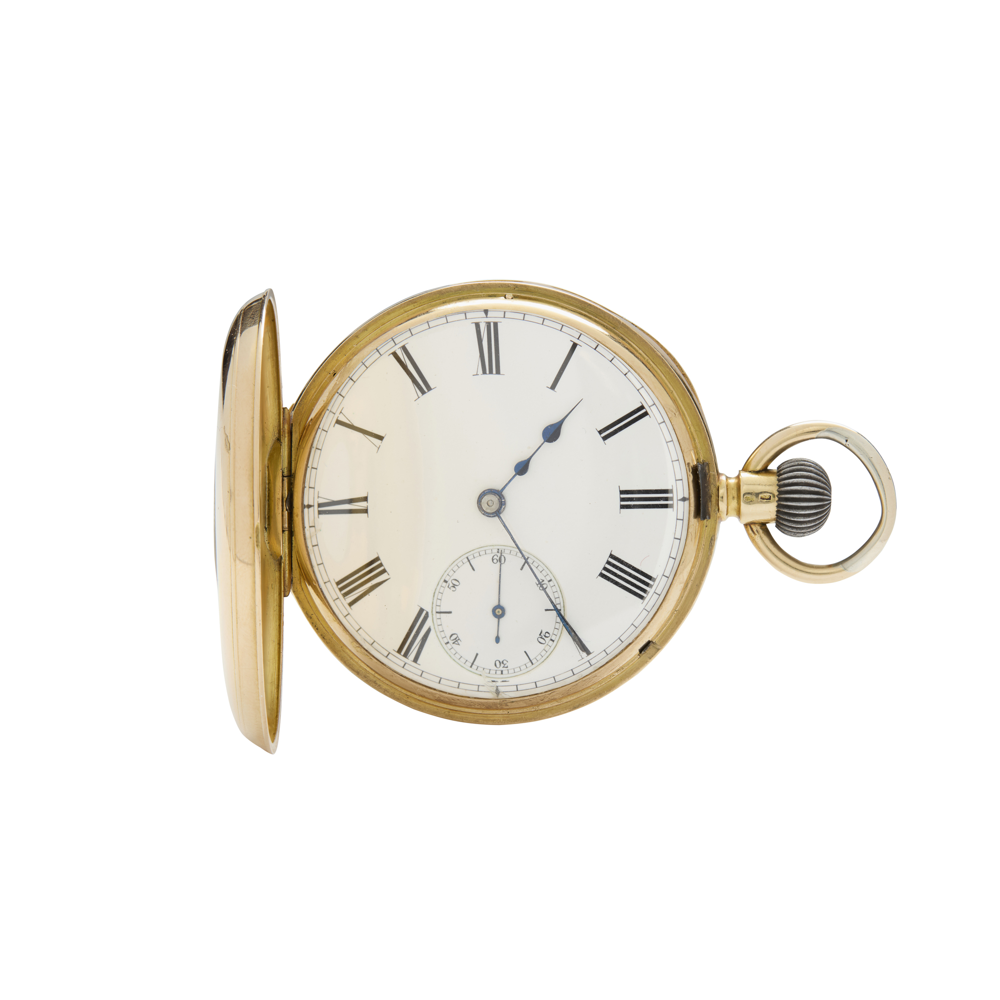 IWC. An 18k gold half-hunter cased pocket watch
