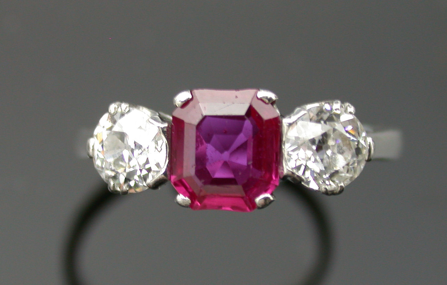 A platinum mounted ruby and diamond ring,