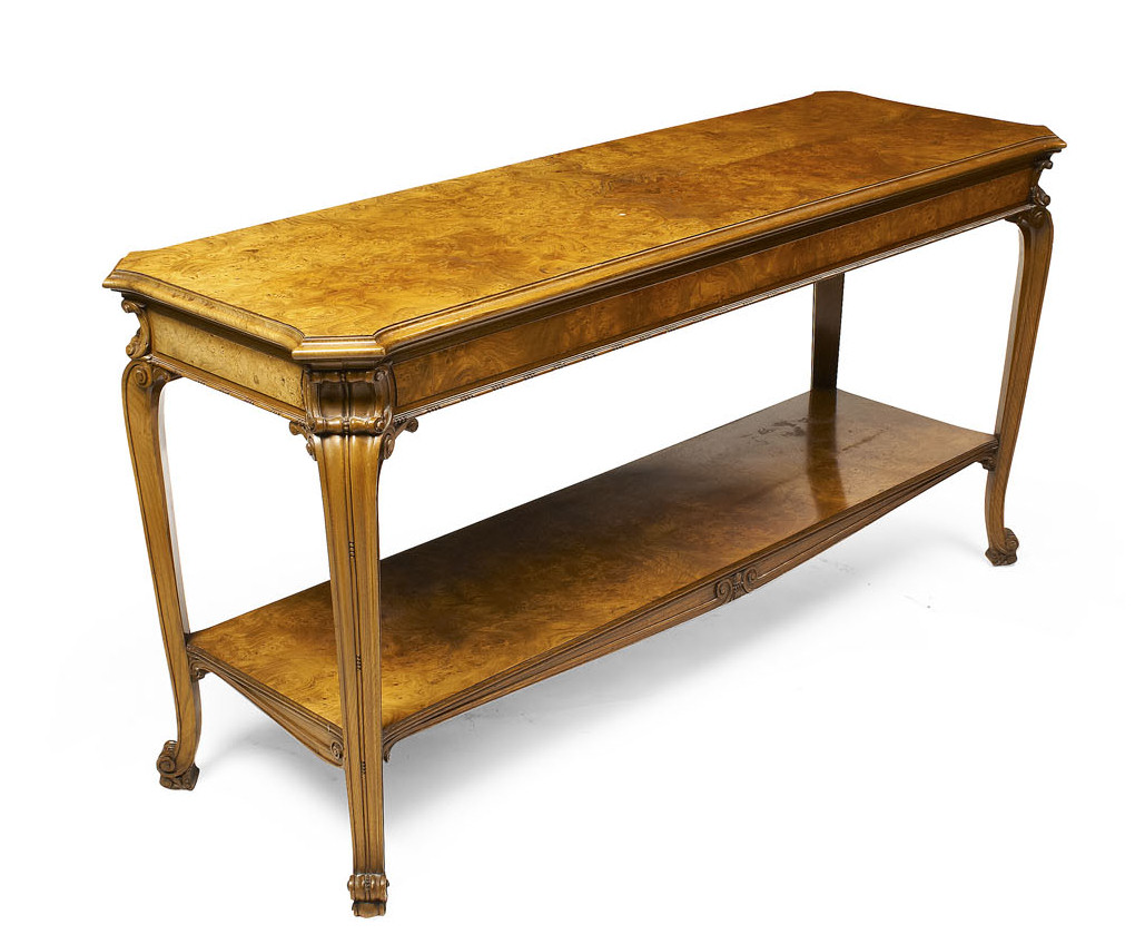 A burr walnut hall table By Morison & Co, Edinburgh