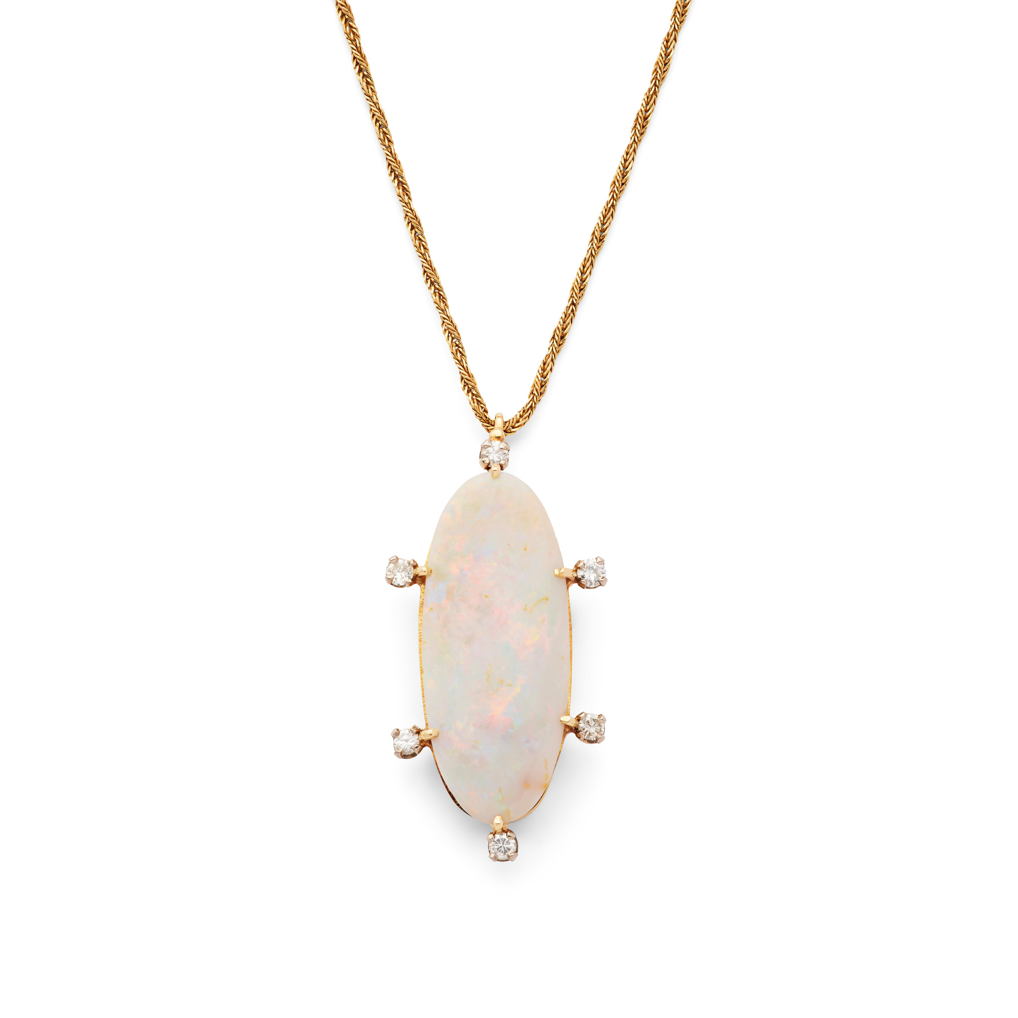 An 18ct gold opal and diamond pendant