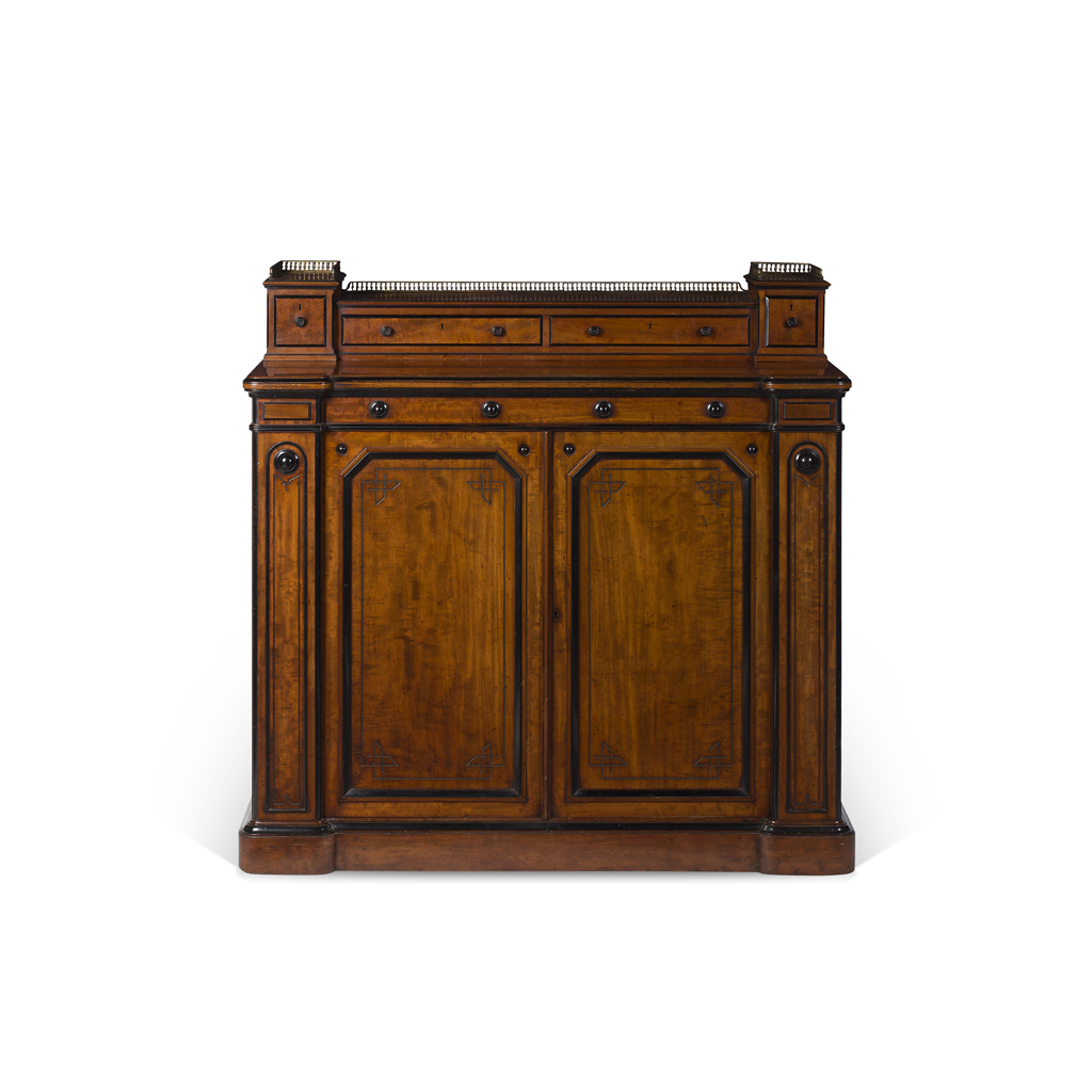 GOOD VICTORIAN MAHOGANY AND EBONISED SIDE CABINET BY LAMB OF MANCHESTER