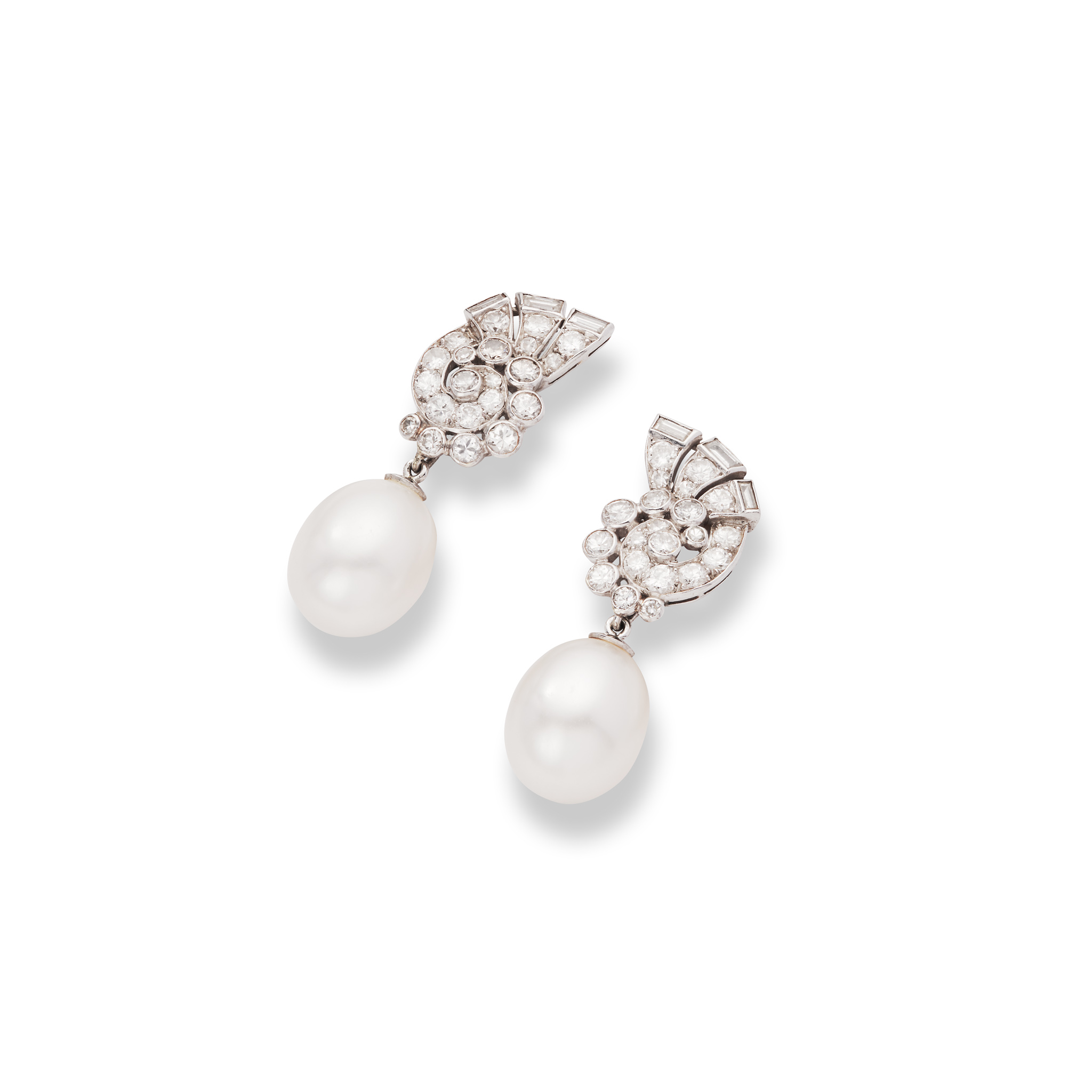 A pair of cultured pearl and diamond 'Day and Night' earrings