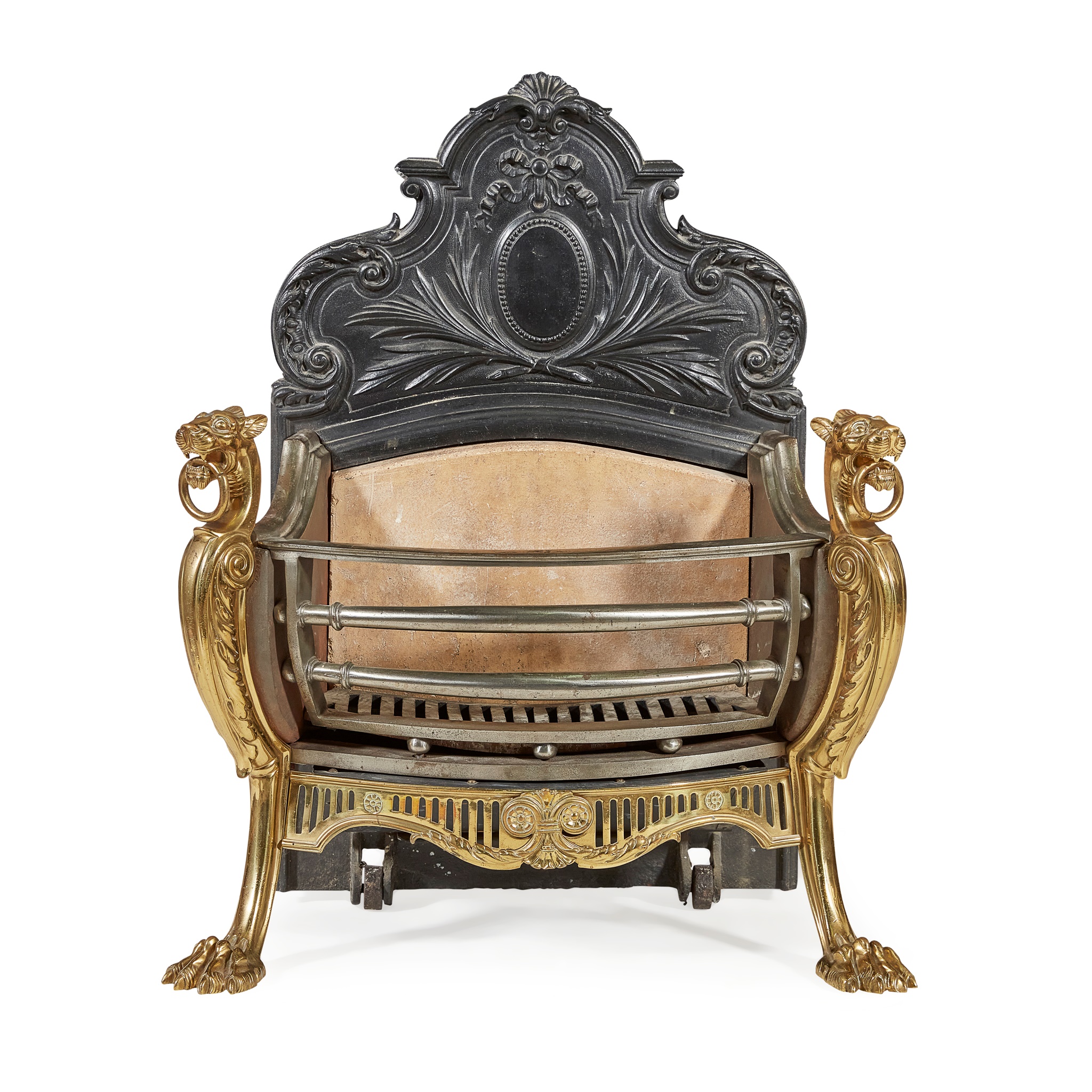 BRASS STEEL AND CAST IRON FIRE BASKET