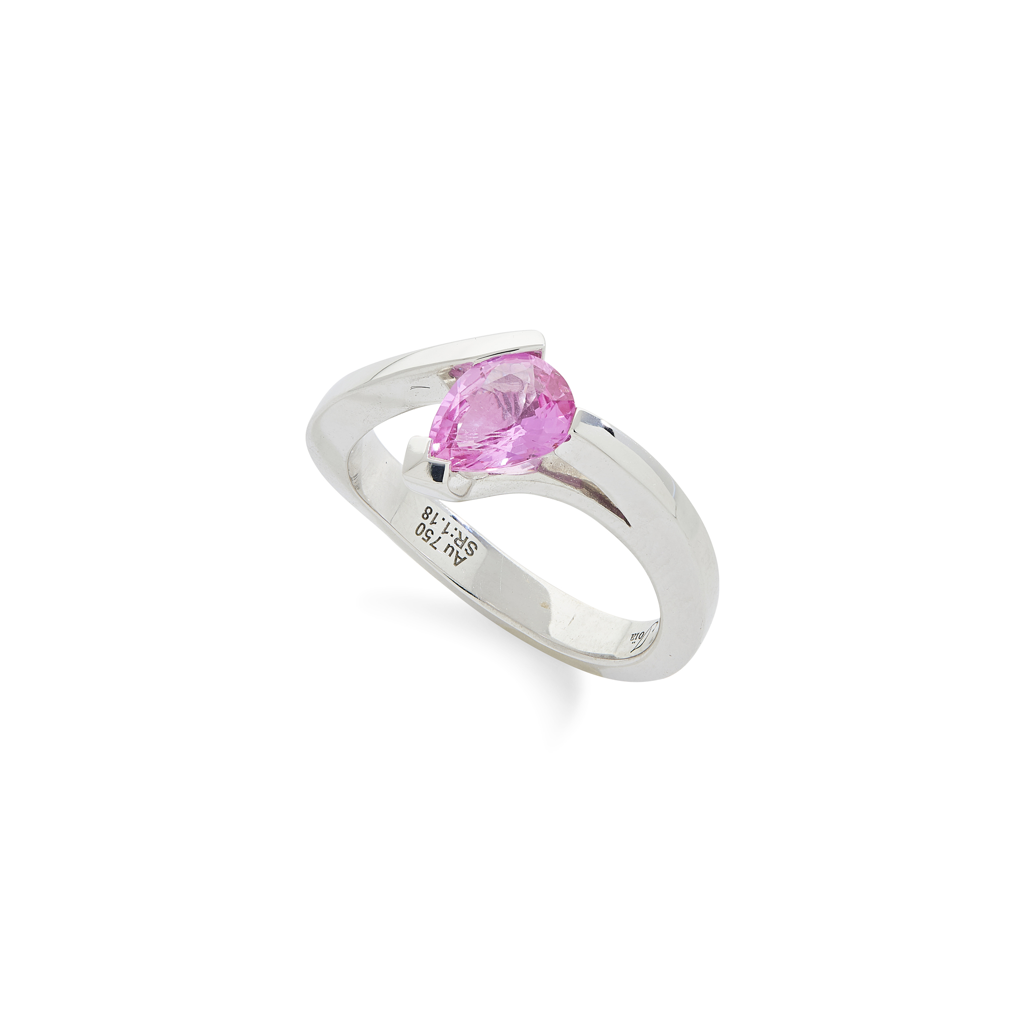 A pear-shaped pink sapphire ring