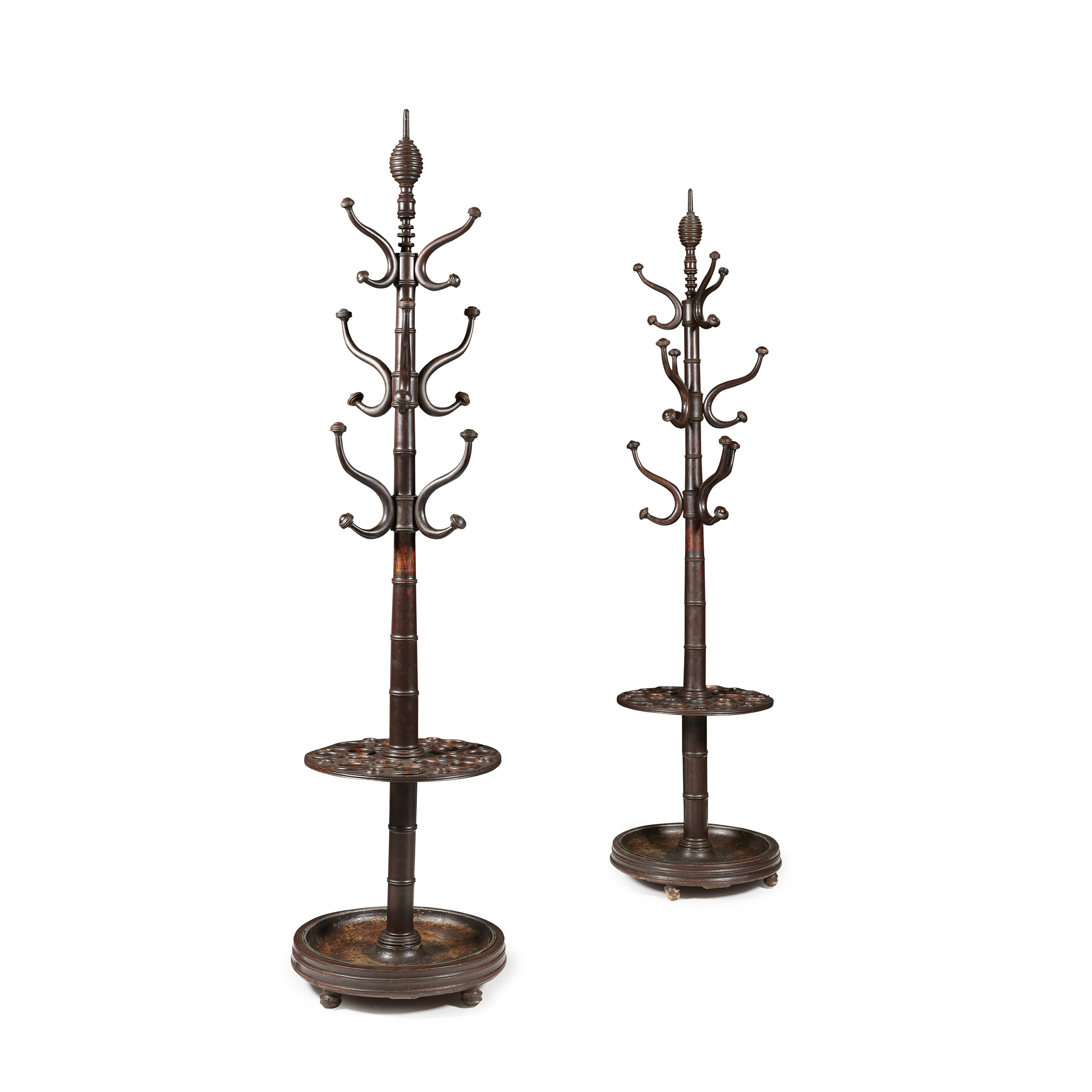 PAIR OF GEORGE IV STAINED MAHOGANY AND OAK HALL STANDS