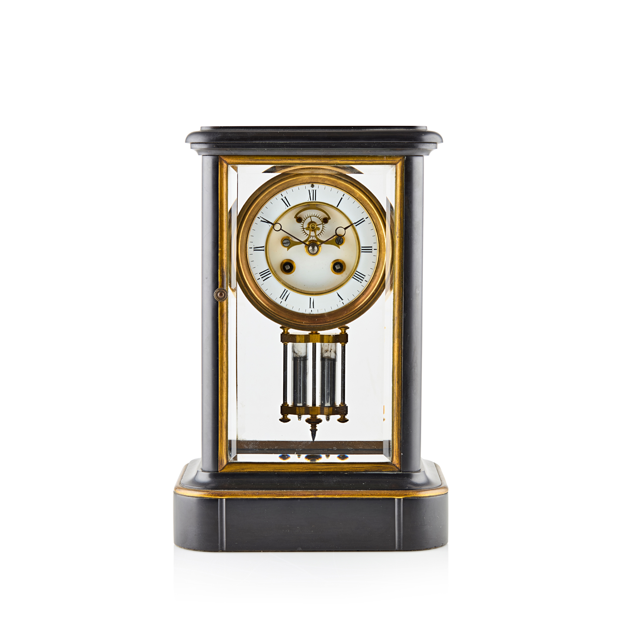 FRENCH BLACK SLATE AND BRASS MANTEL CLOCK