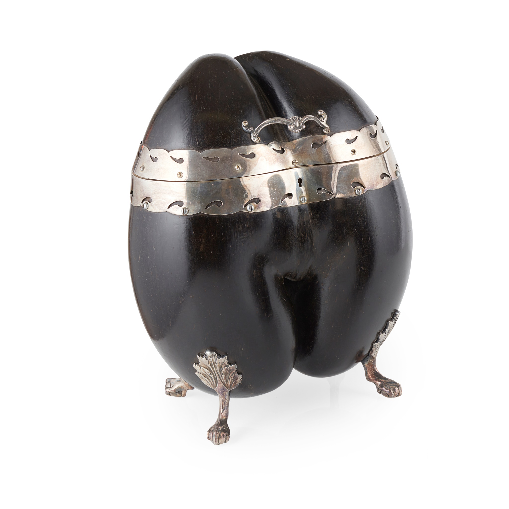VICTORIAN SILVER-PLATE MOUNTED COCO DE MER CADDY