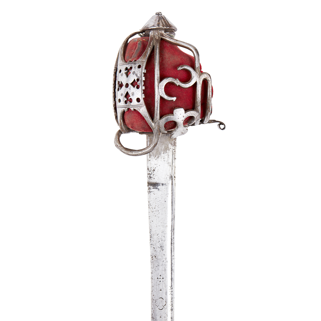 A RARE EARLY EIGHTEENTH CENTURY SCOTTISH BASKET HILTED BACK SWORD