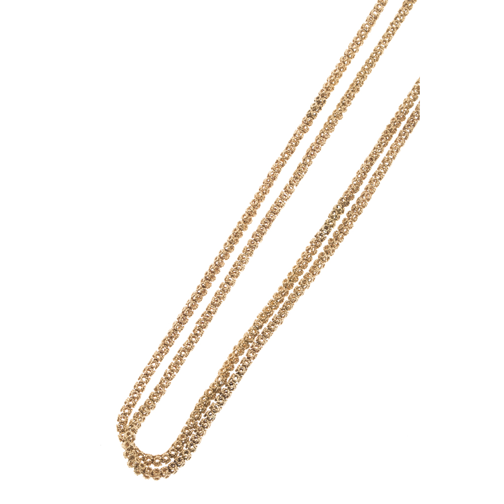 A long 9ct gold fancy link necklace