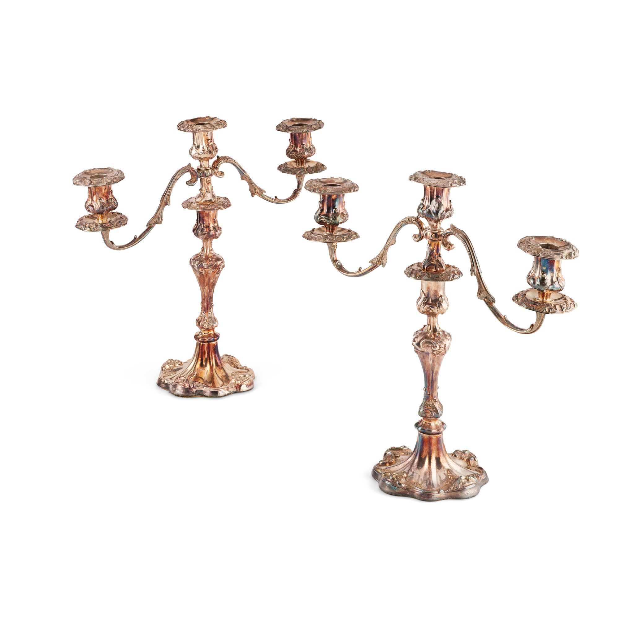 A PAIR OF 1970s THREE LIGHT CANDELABRA