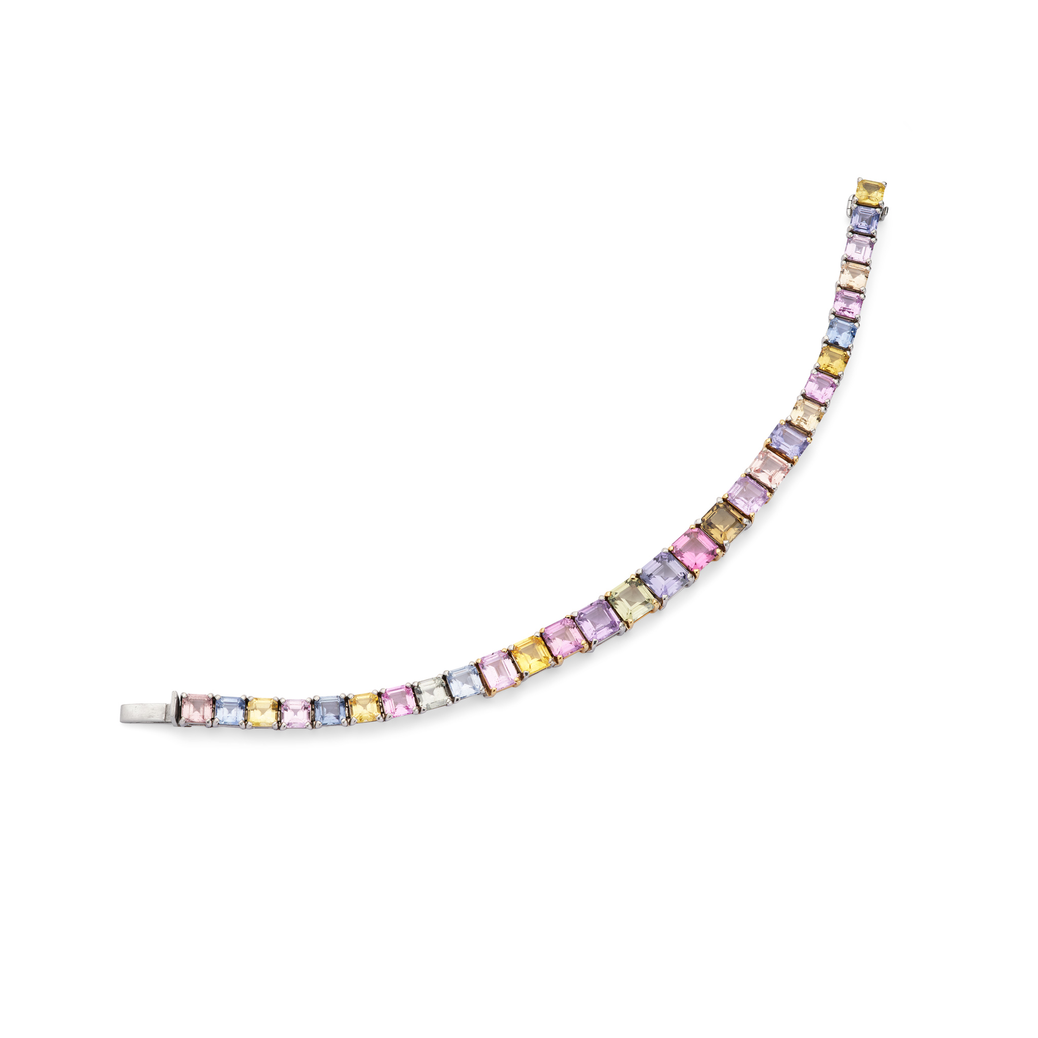 A platinum fancy-coloured sapphire bracelet