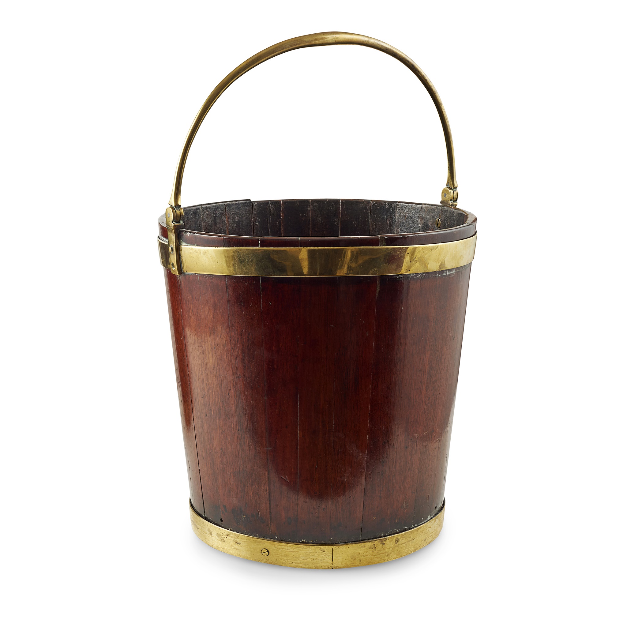 GEORGE III BRASS BOUND MAHOGANY PEAT BUCKET