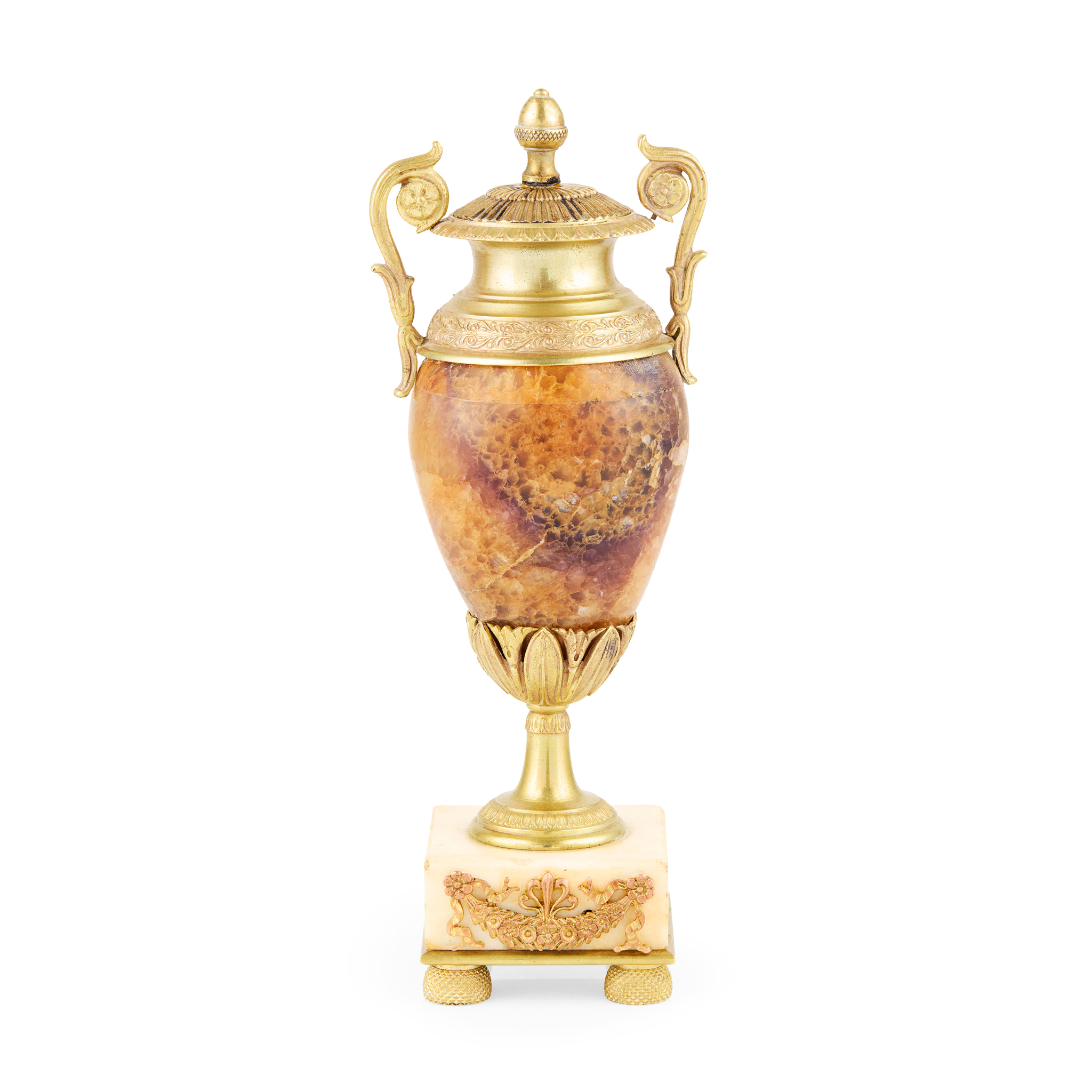 GILT METAL MOUNTED BLUE JOHN URN