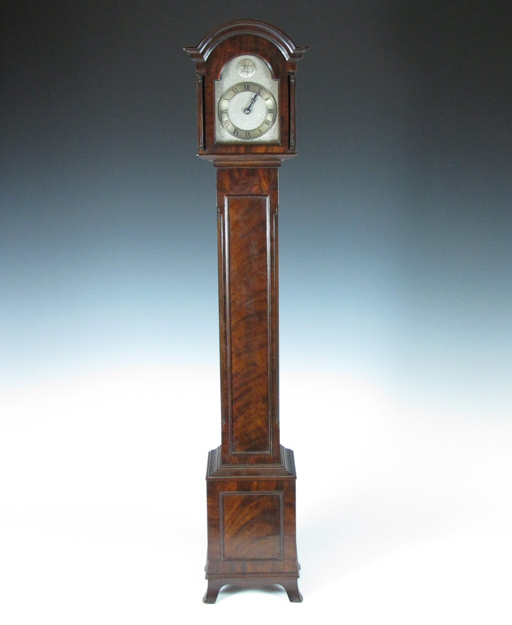 An early 20th century miniature mahogany longcase clock By Barrie & Son, Edinburgh
