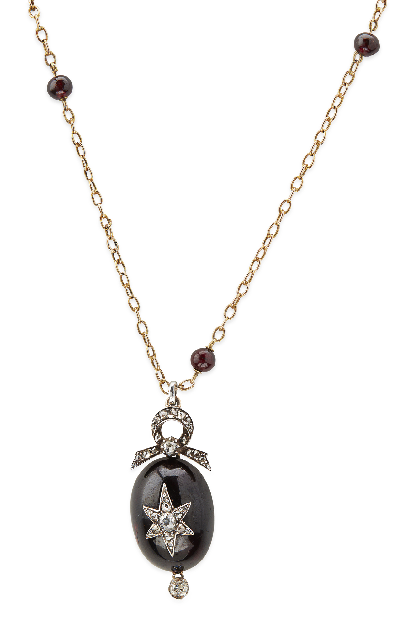 A garnet and diamond set pendant and chain