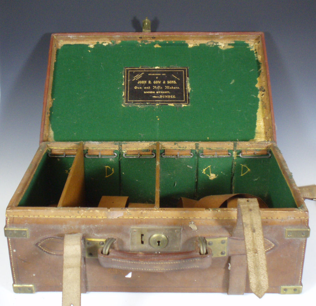 Two oak and leather cartridge magazine boxes