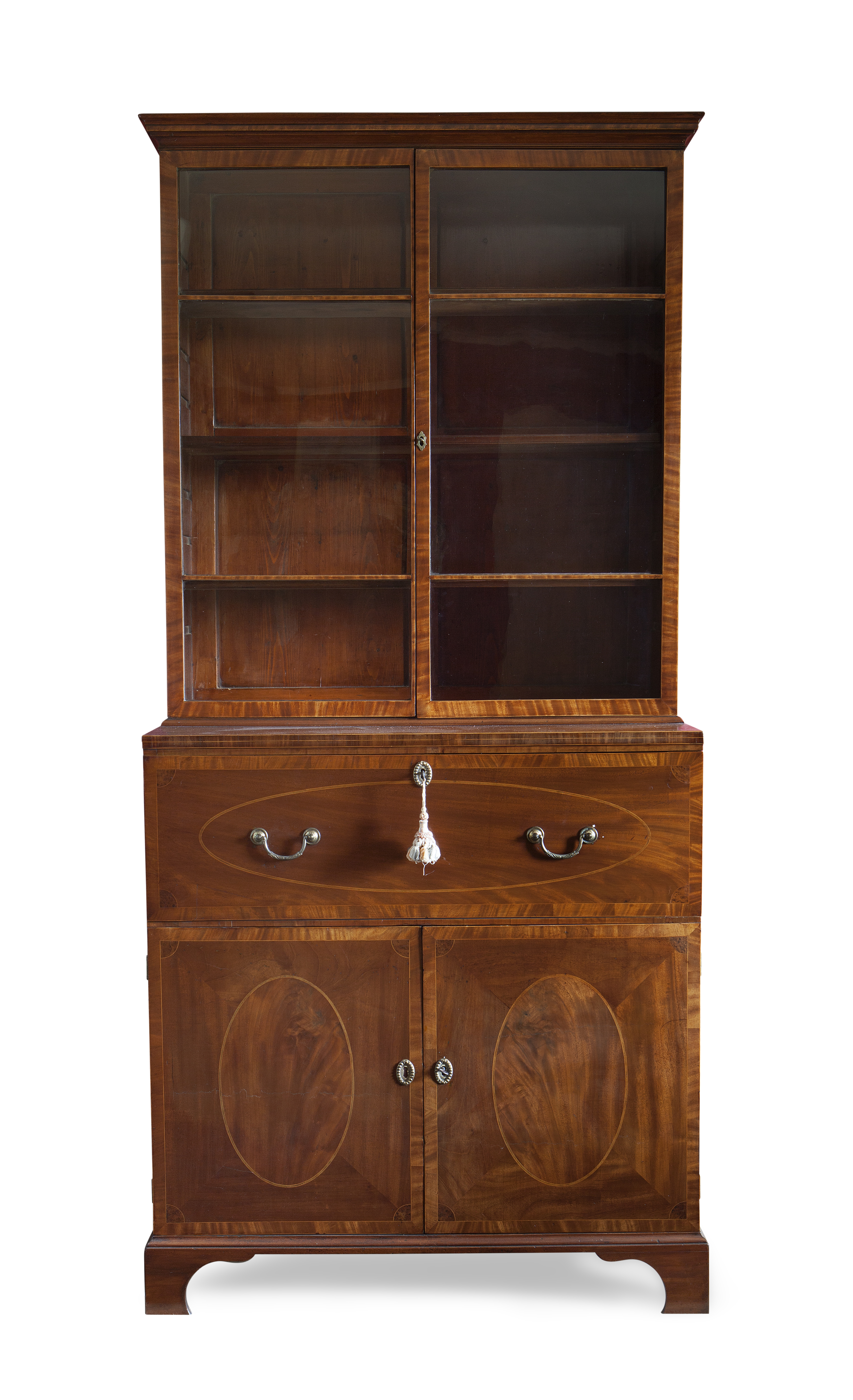 LATE GEORGE III MAHOGANY AND INLAID SECRETAIRE BOOKCASE