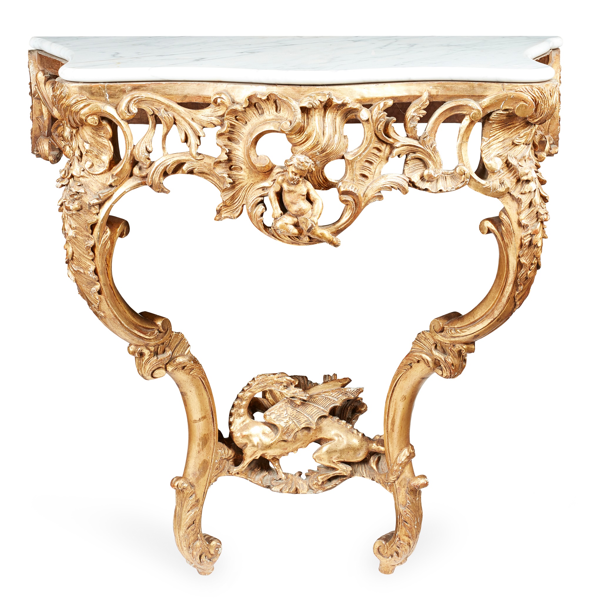 FRENCH MARBLE TOPPED GILTWOOD CONSOLE TABLE