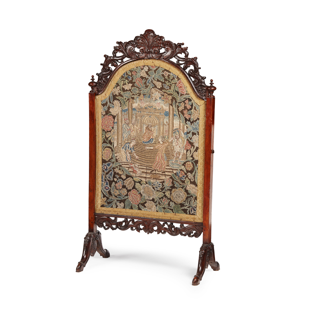 WILLIAM AND MARY STYLE WALNUT AND NEEDLEWORK FIRE SCREEN