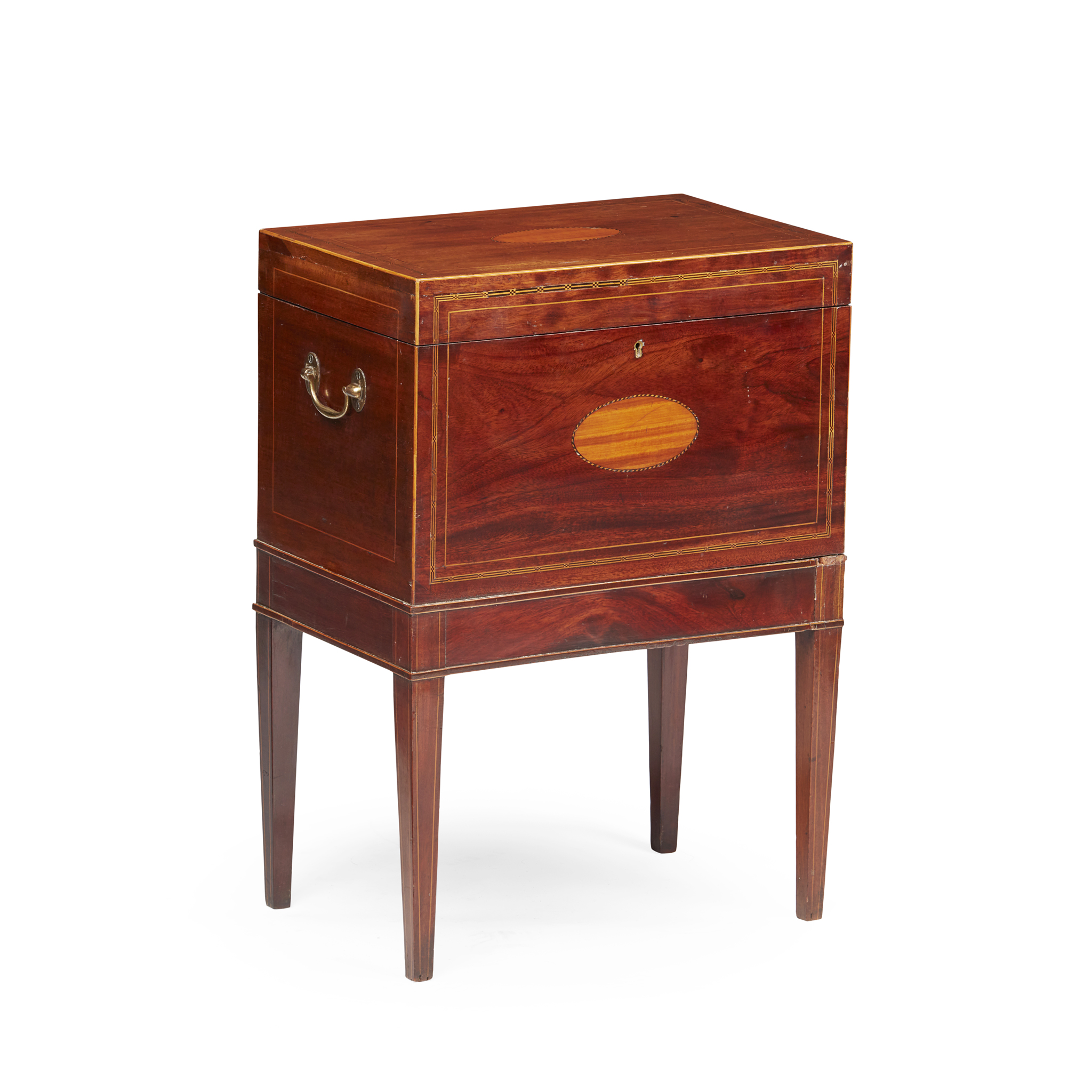 LATE GEORGE III MAHOGANY AND SATINWOOD CELLARET