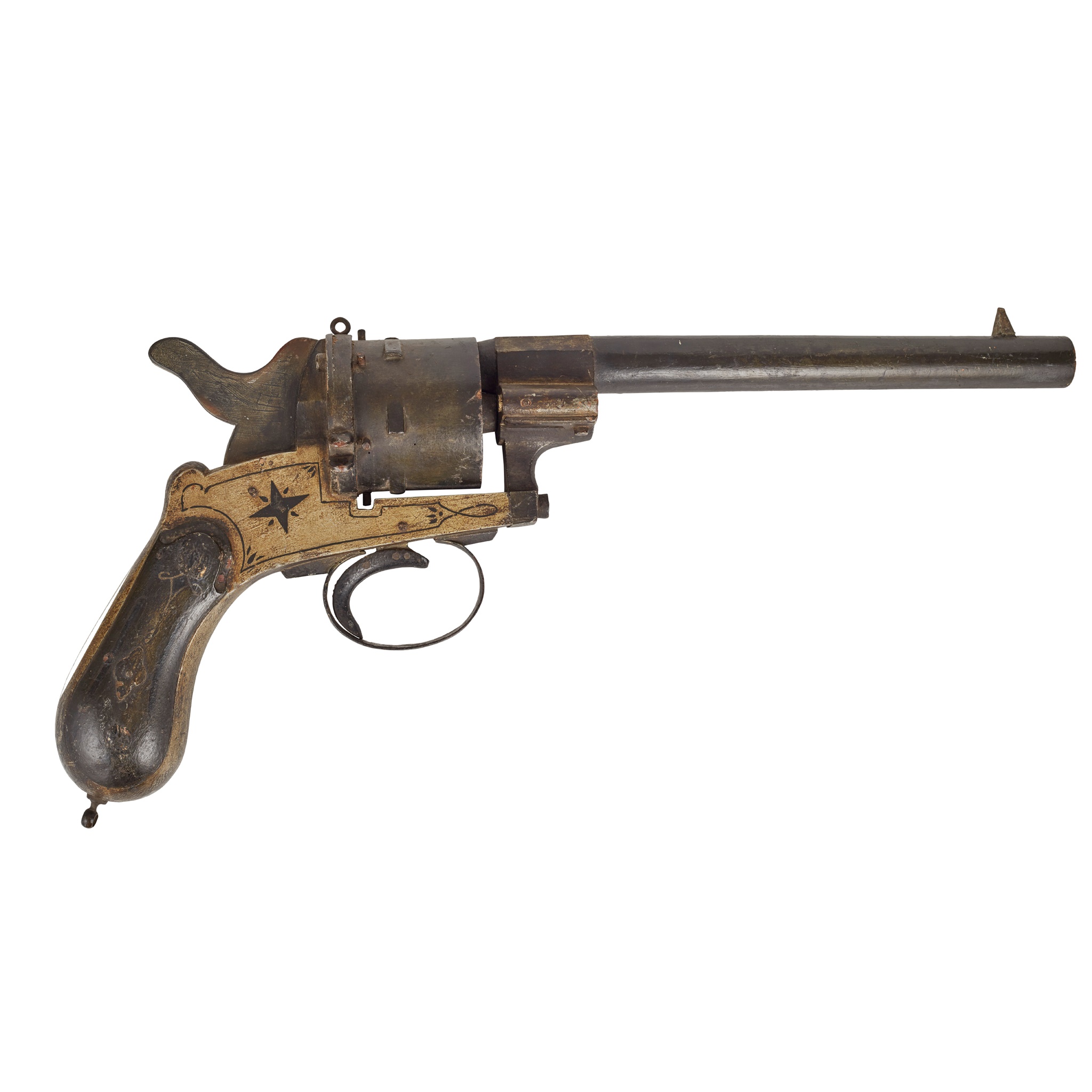 RARE AND LARGE CARVED WOOD SHOP DISPLAY MODEL OF A REVOLVER