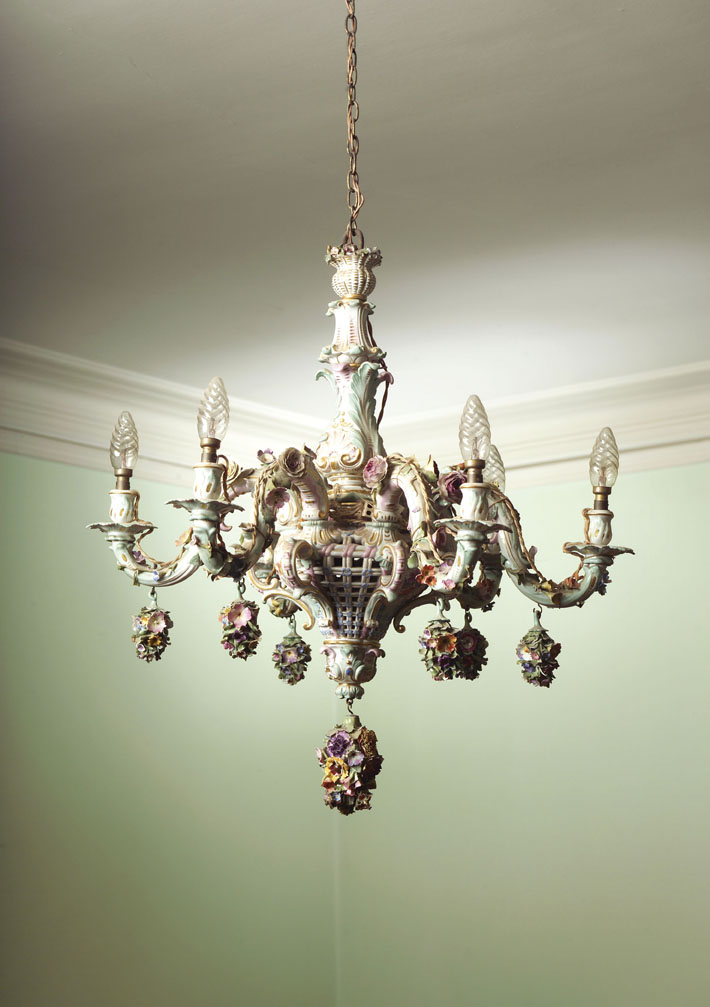 An impressive Dresden six branch chandelier