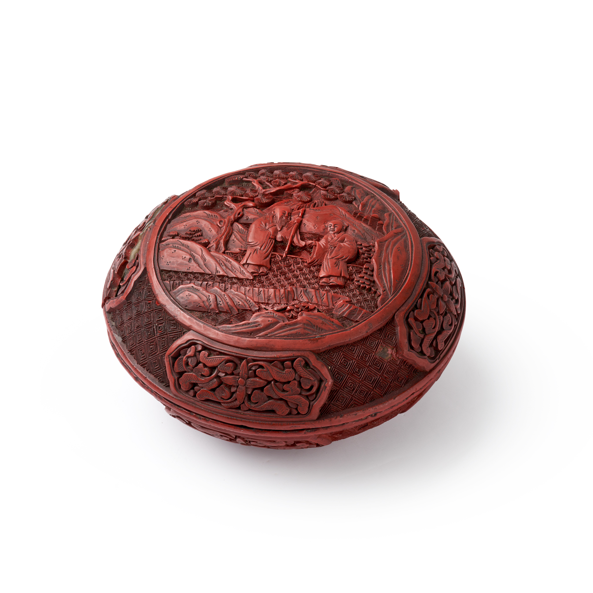 CINNABAR LACQUER CIRCULAR BOX WITH COVER