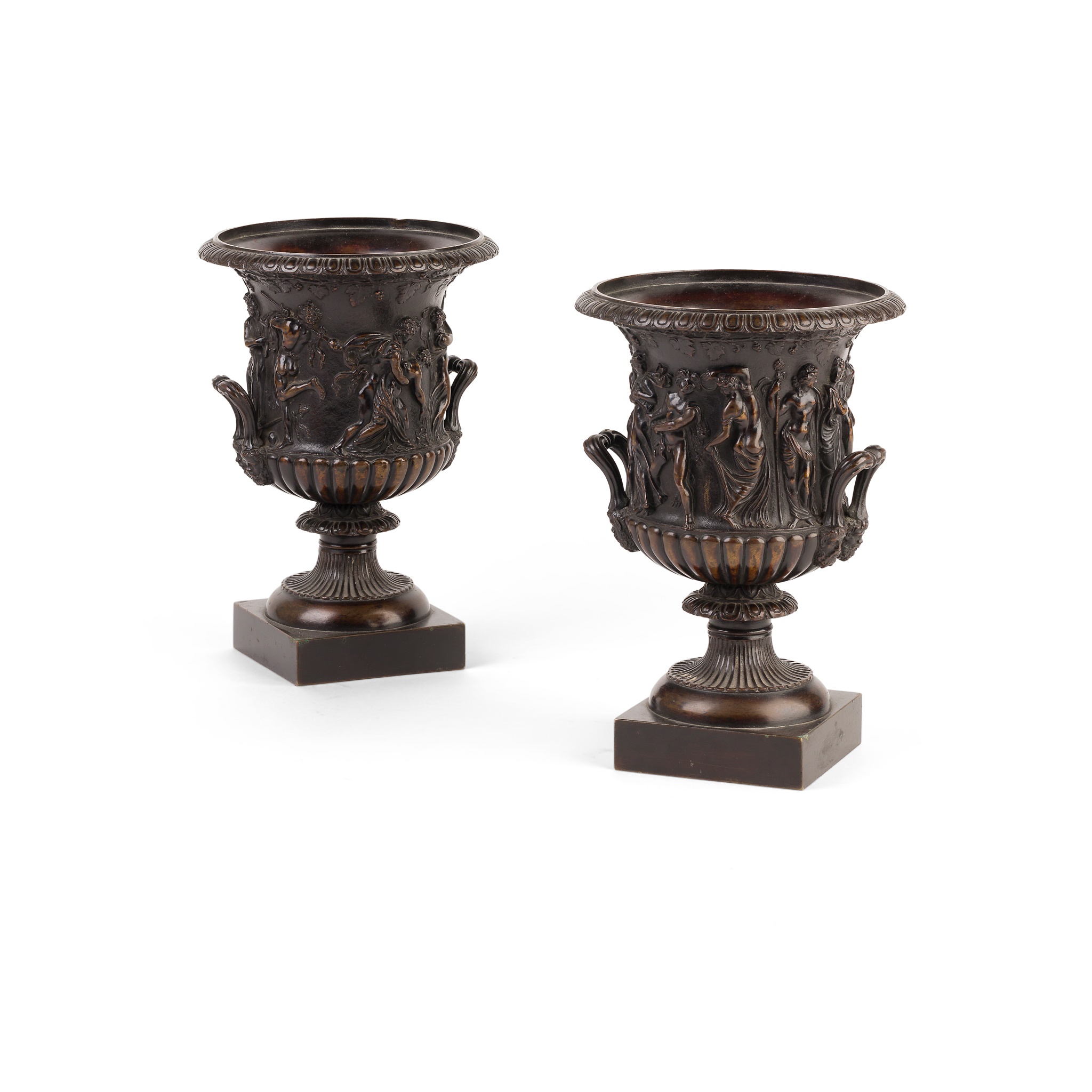 PAIR OF BRONZE CAMPAGNA URNS