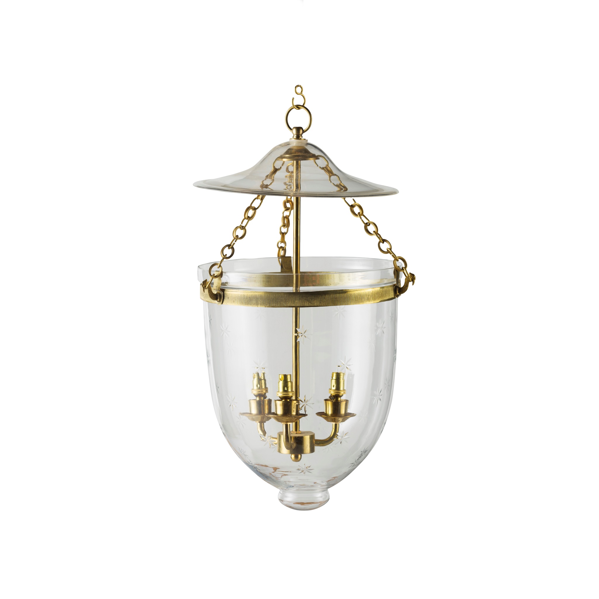 ENGRAVED GLASS BELL JAR HANGING LANTERN
