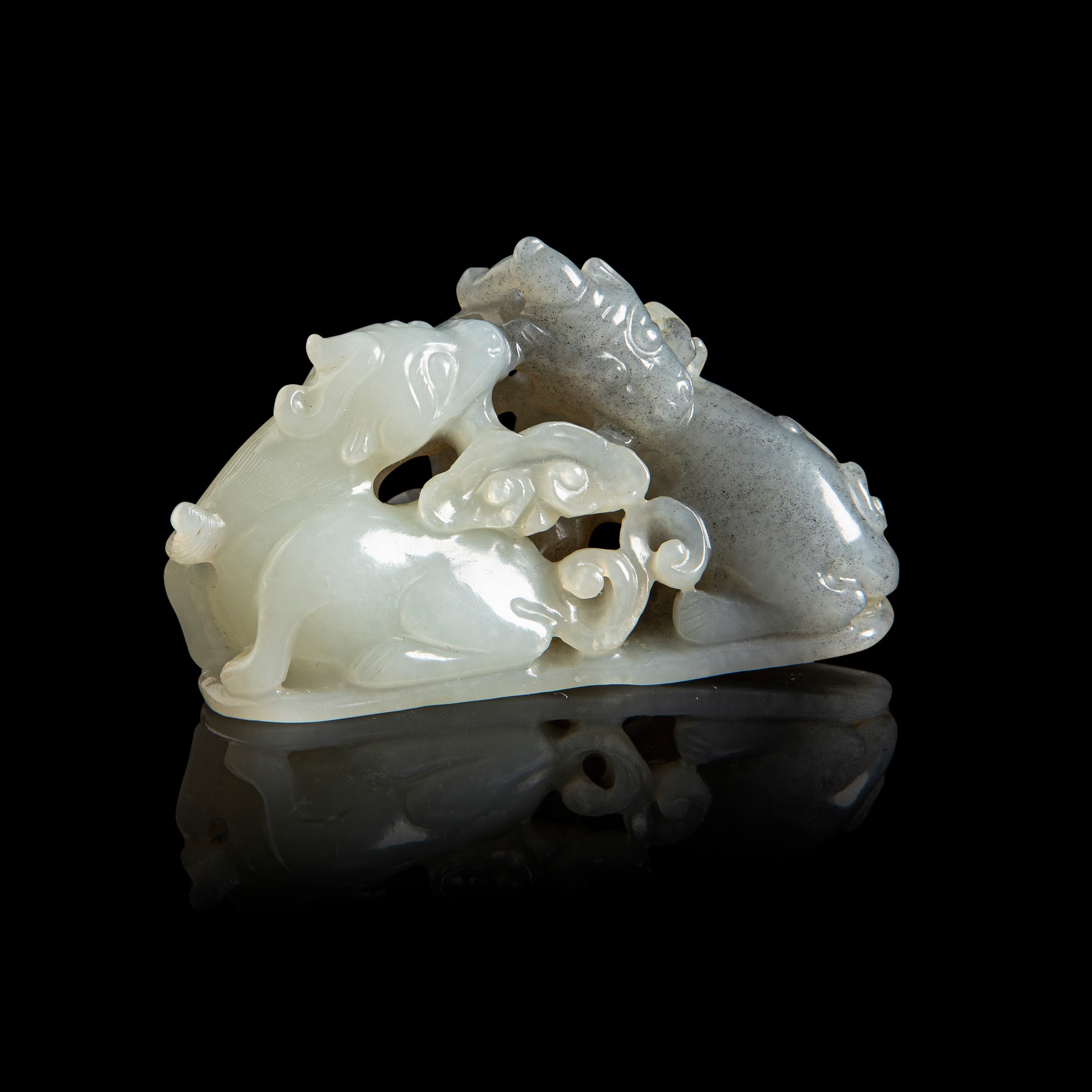 PALE CELADON ’DEER WITH LINGZHI' JADE