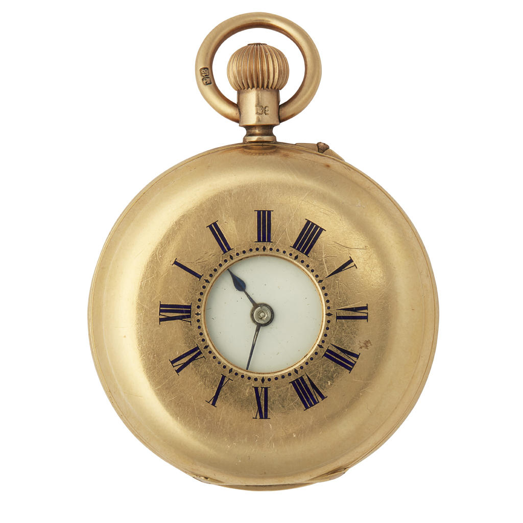 A small 18ct gold demi-hunter cased pocket watch