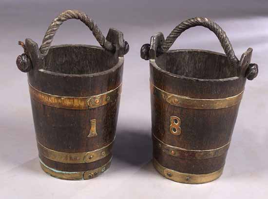 A pair of staved oak buckets