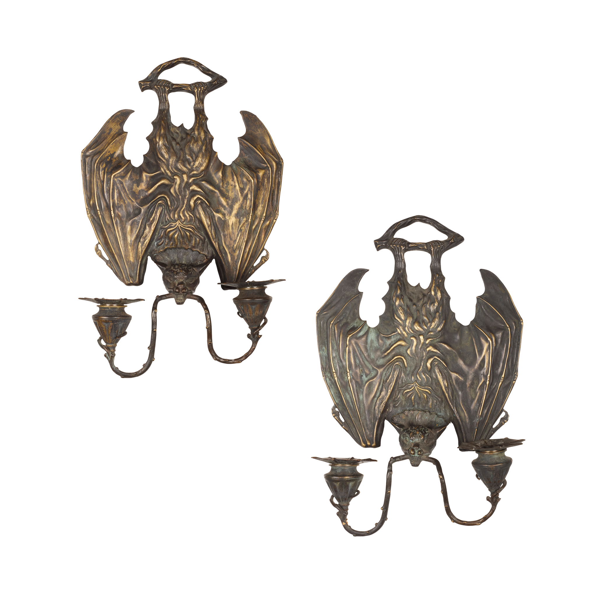 PAIR OF 'HANGING BAT' WALL SCONCES, AFTER WILLIAM TONKS & SONS