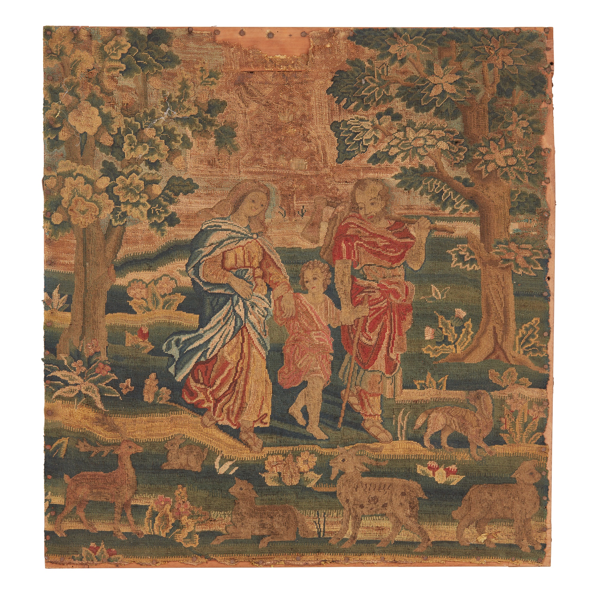 LARGE NEEDLEWORK PANEL OF THE HOLY FAMILY